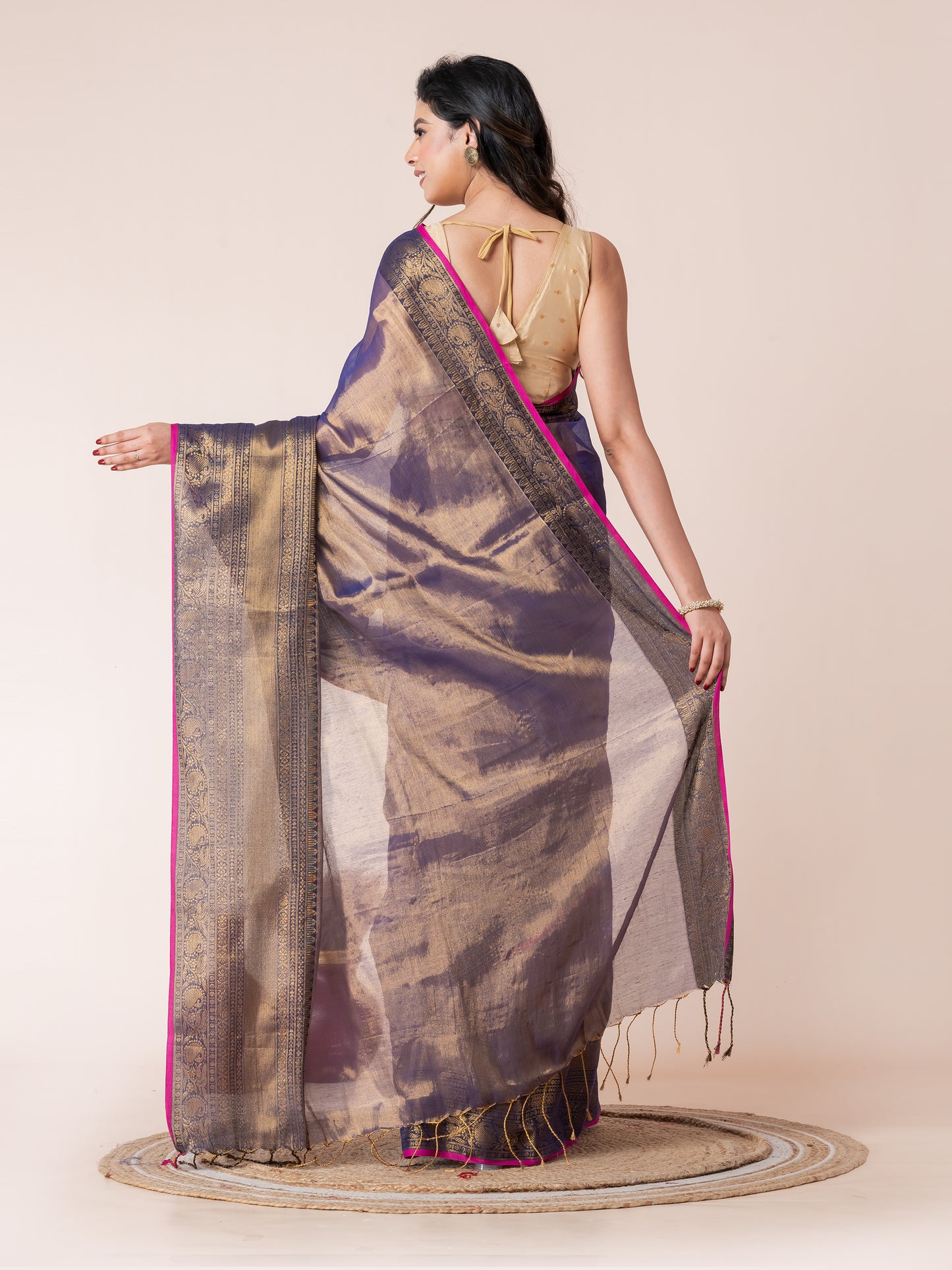 Blue Silver Tissue Zari Border Saree