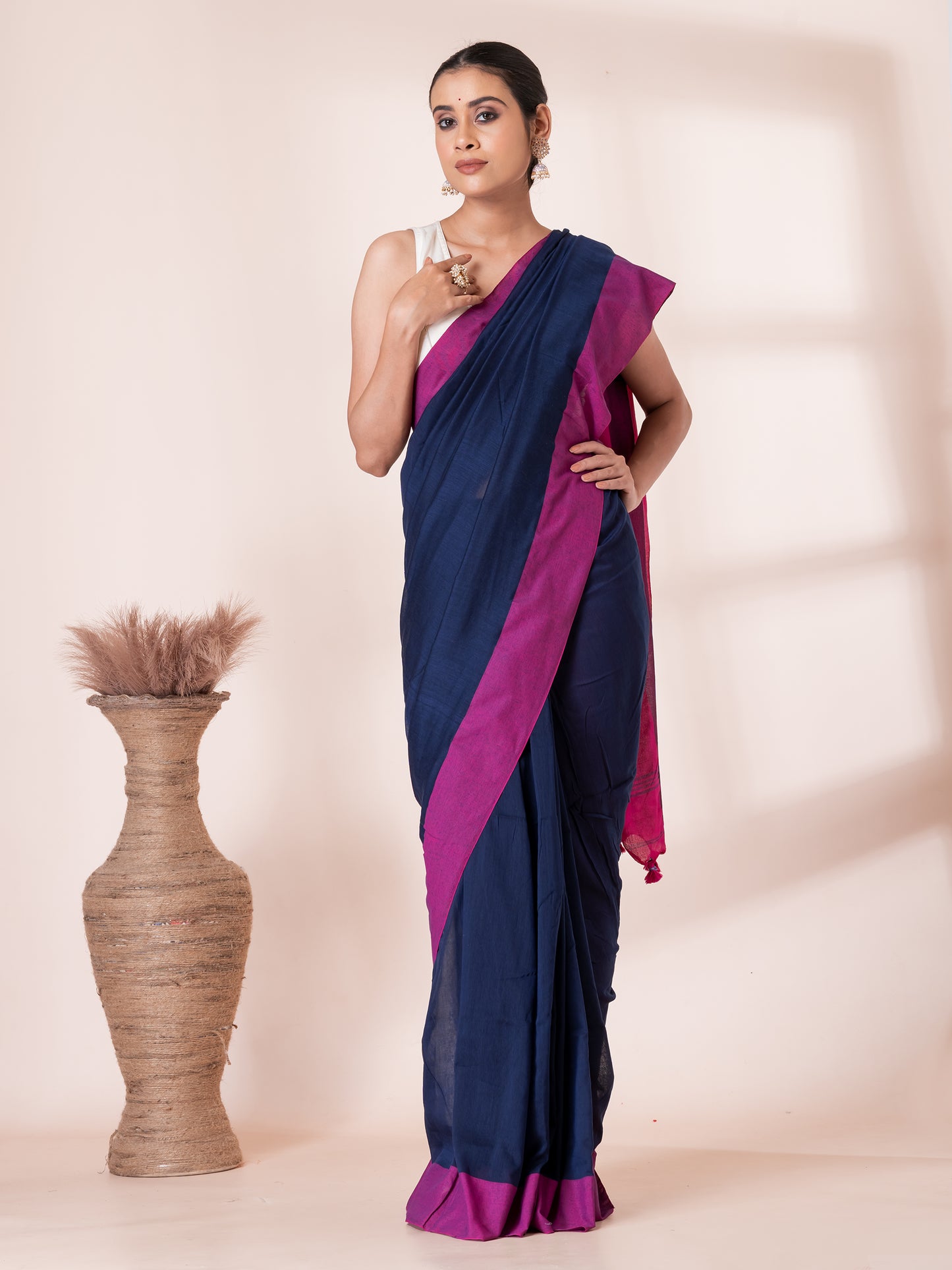 Blue and Maroon Mul Mul Saree