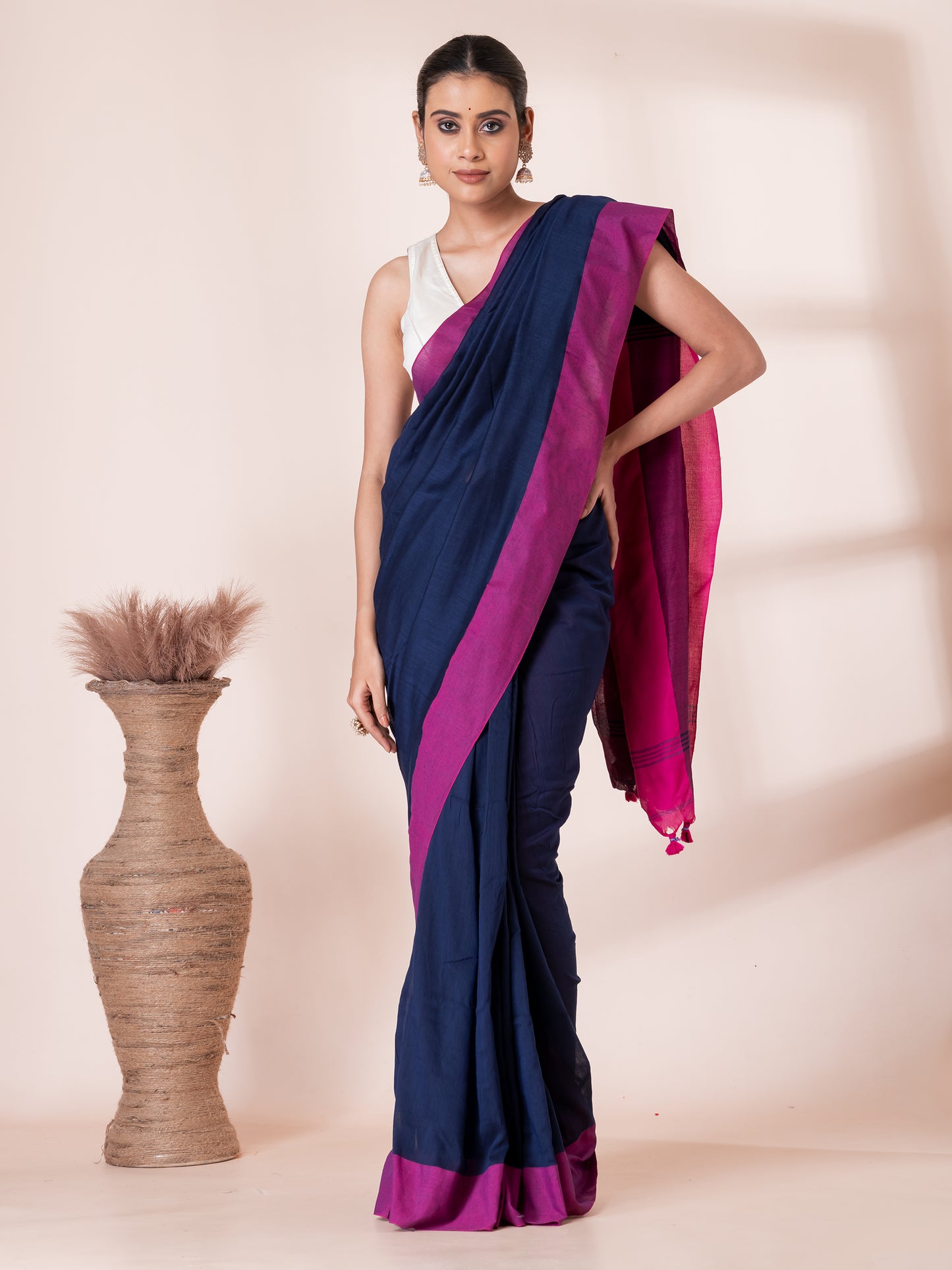 Blue and Maroon Mul Mul Saree