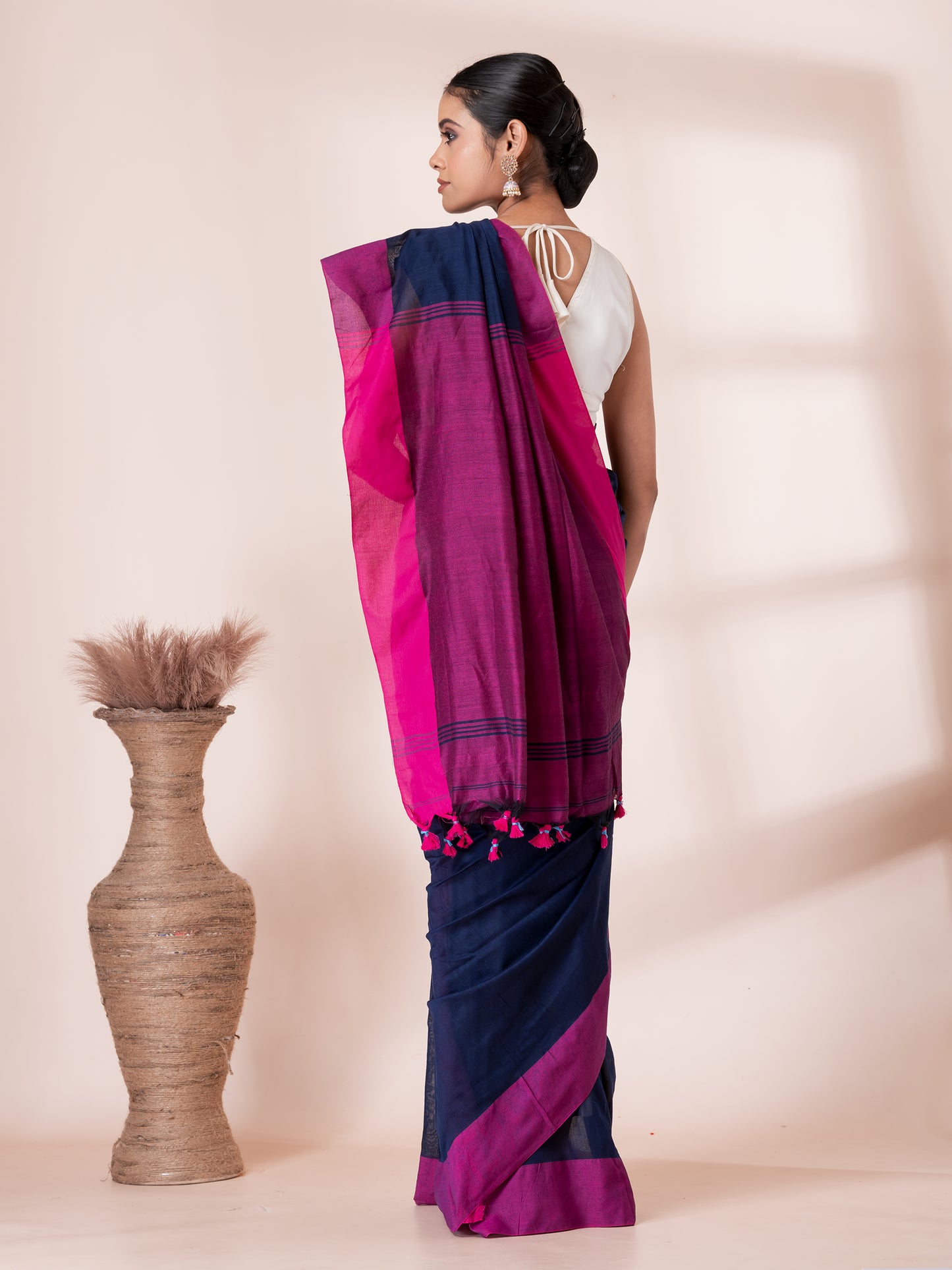 Blue and Maroon Mul Mul Saree