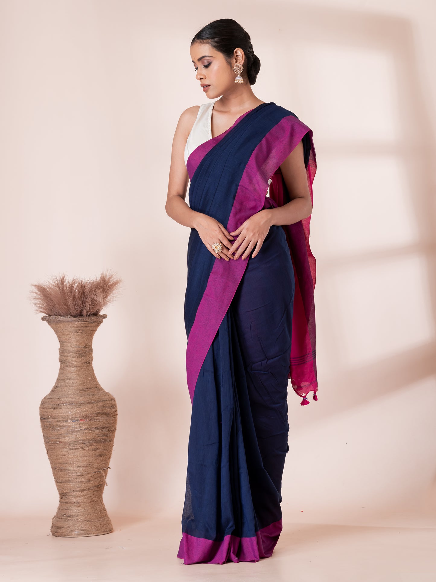 Blue and Maroon Mul Mul Saree
