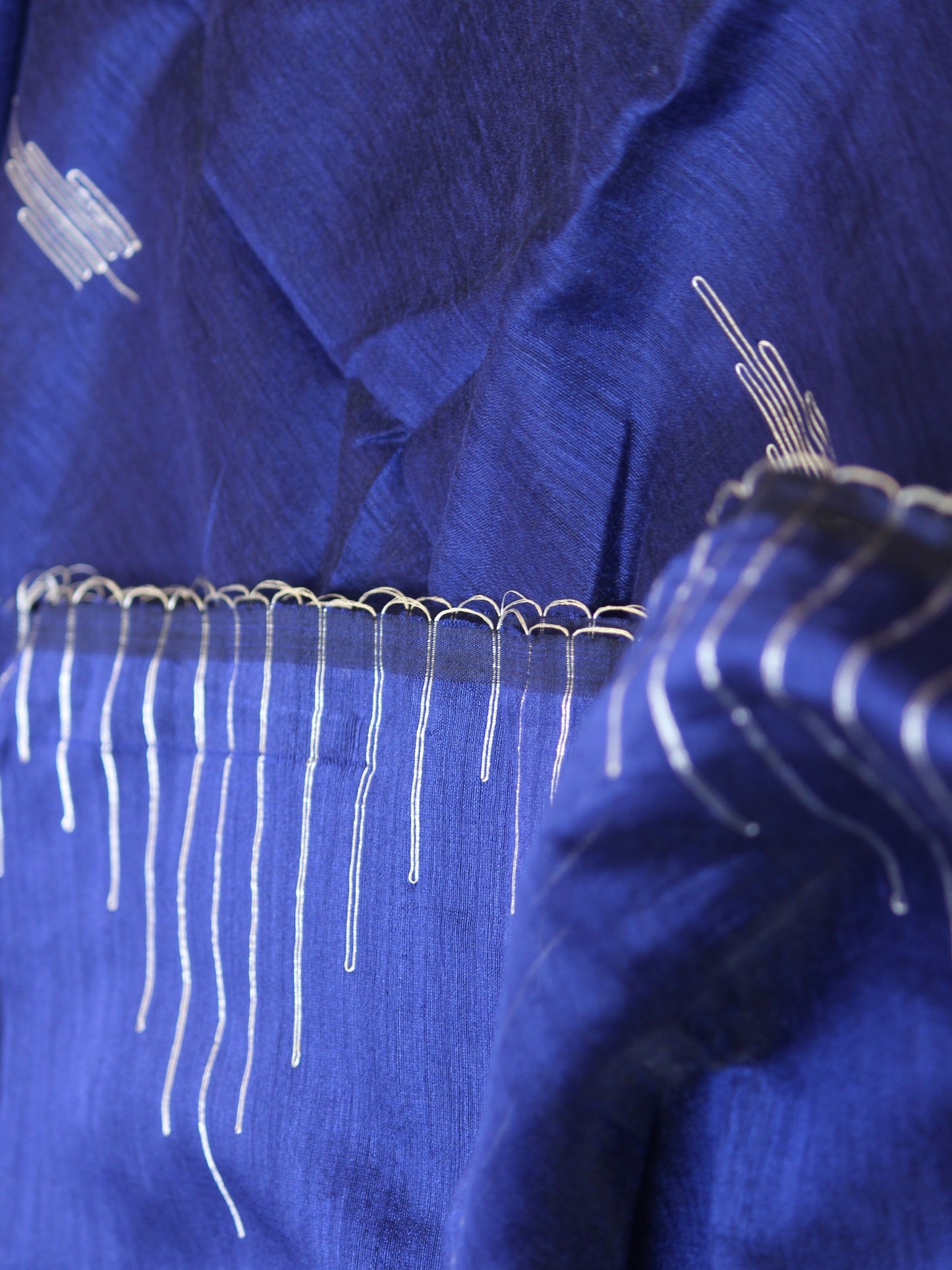 Bule Body and Silver Temple Cotton Saree