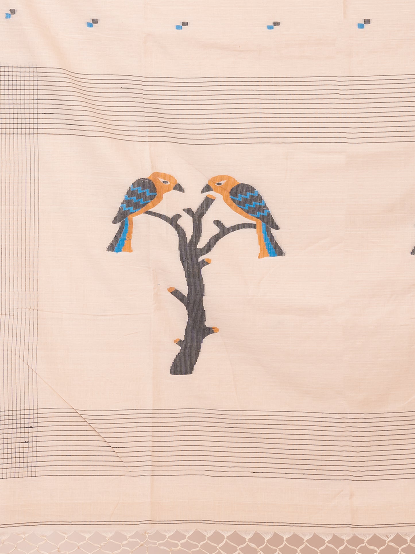 Sandalwood Bird Motifs Mul Cotton Saree
