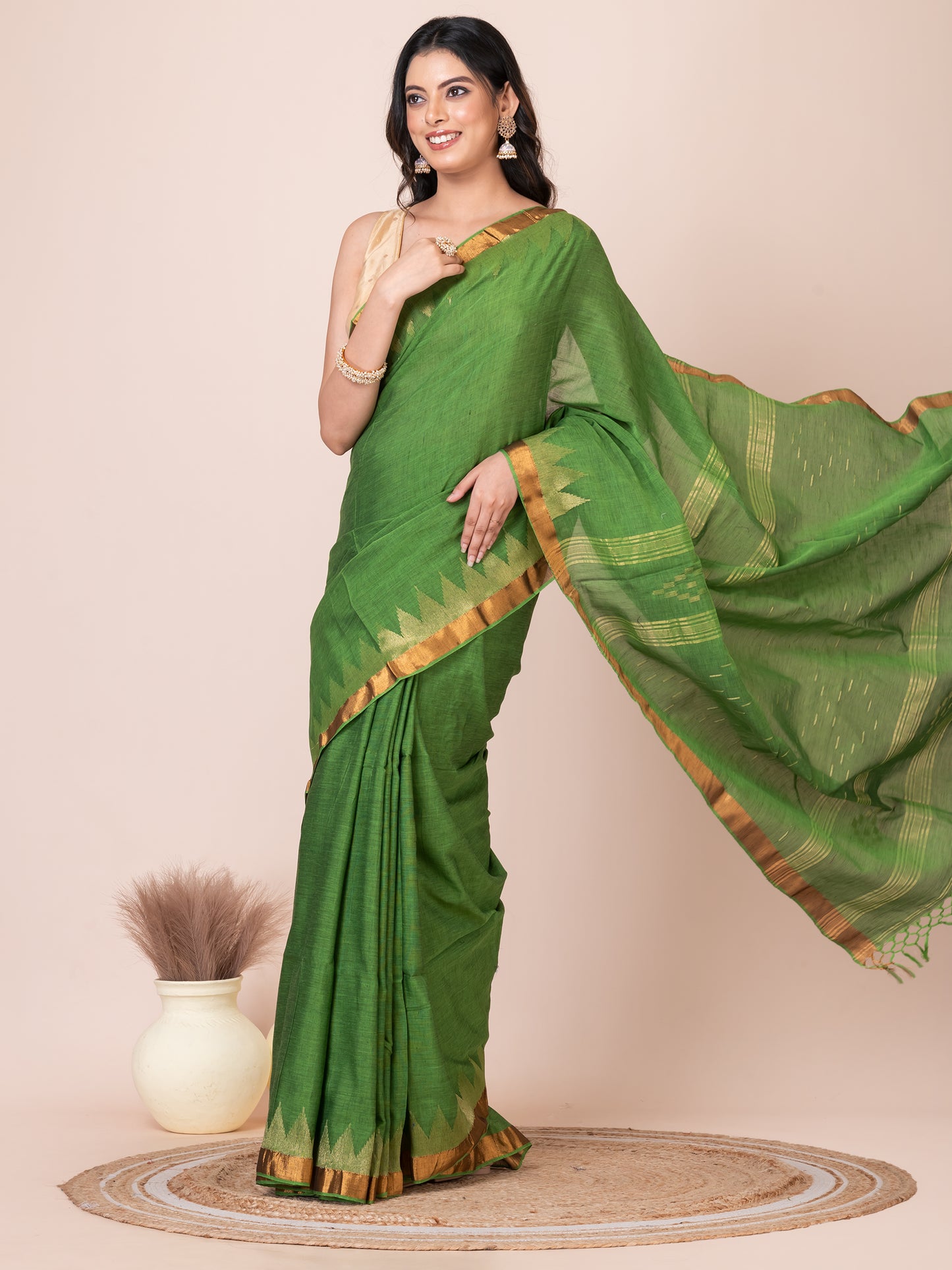 Green Mercerized Cotton Saree