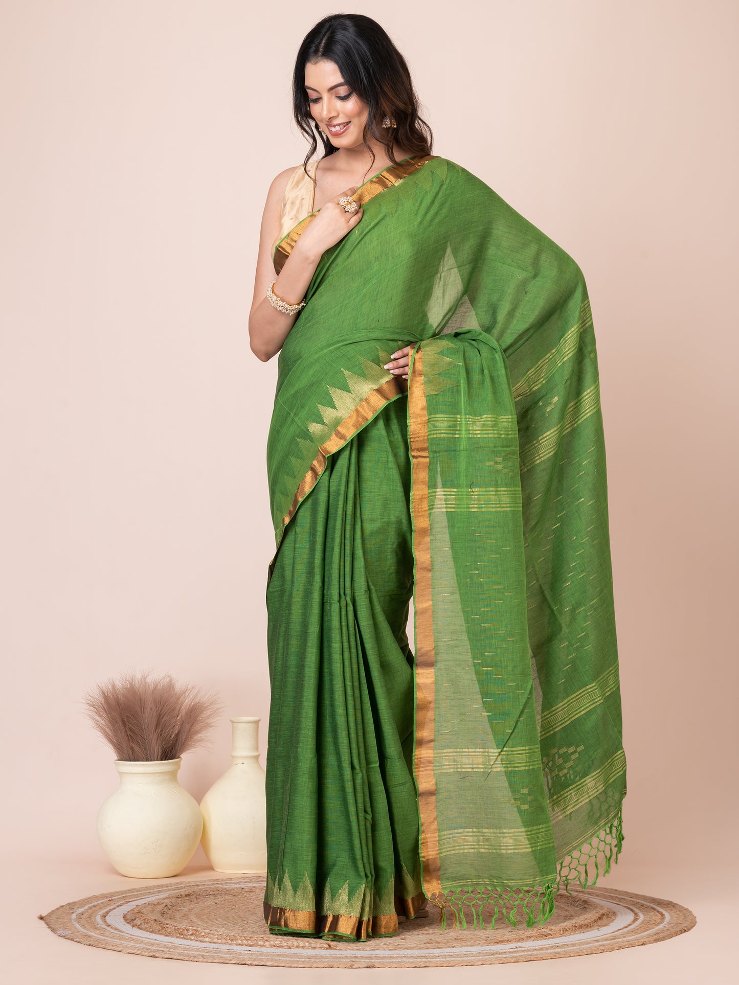 Green Mercerized Cotton Saree