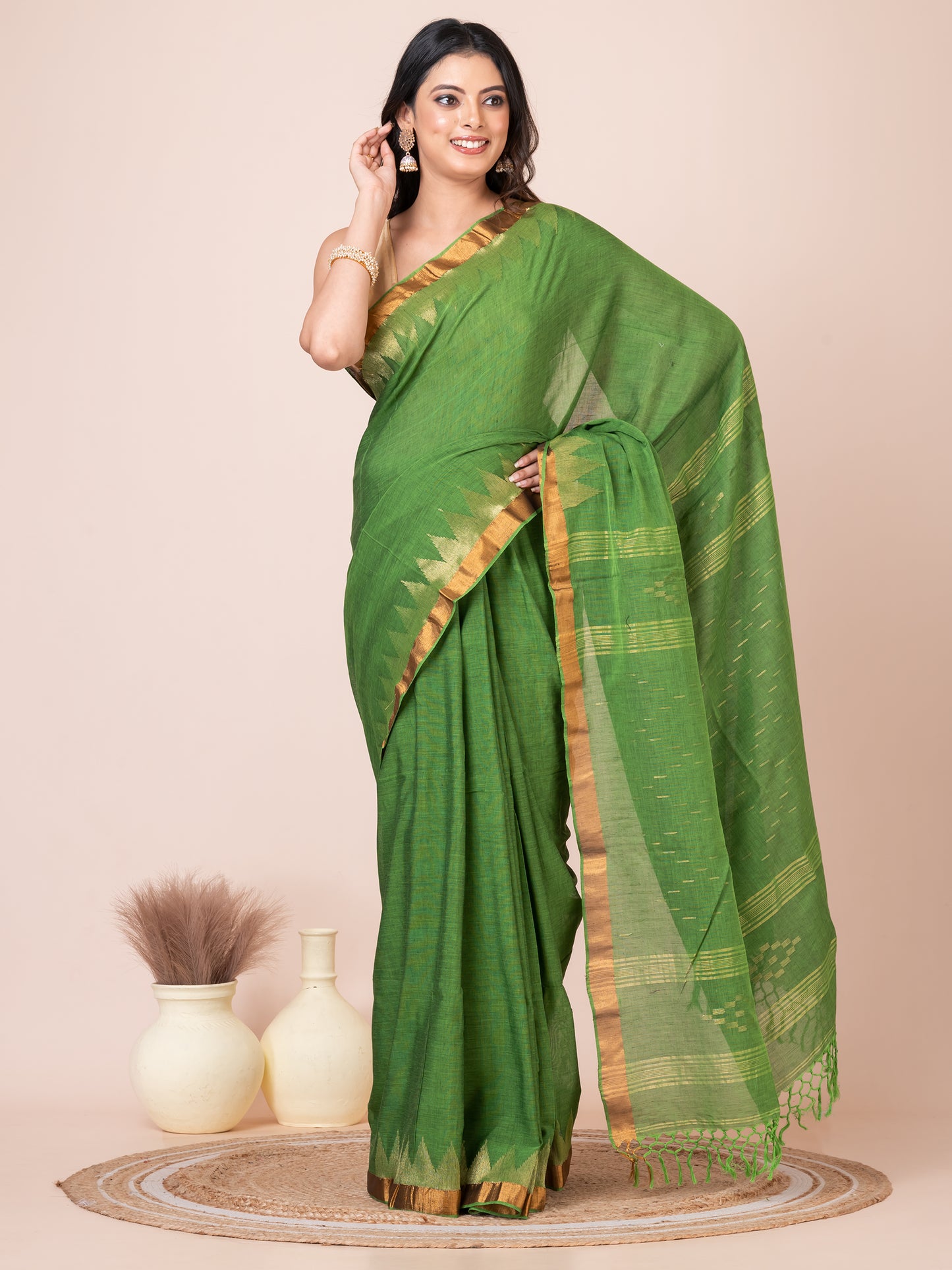 Green Mercerized Cotton Saree