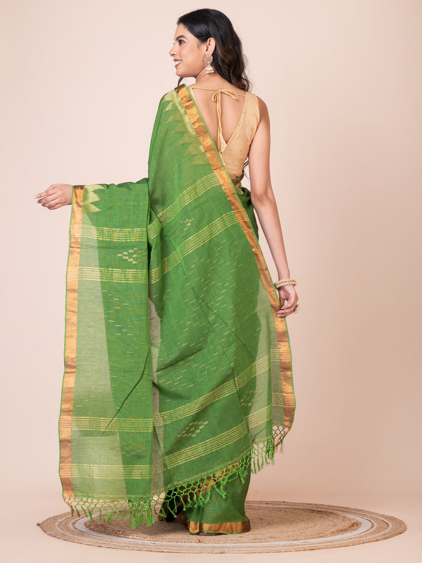 Green Mercerized Cotton Saree