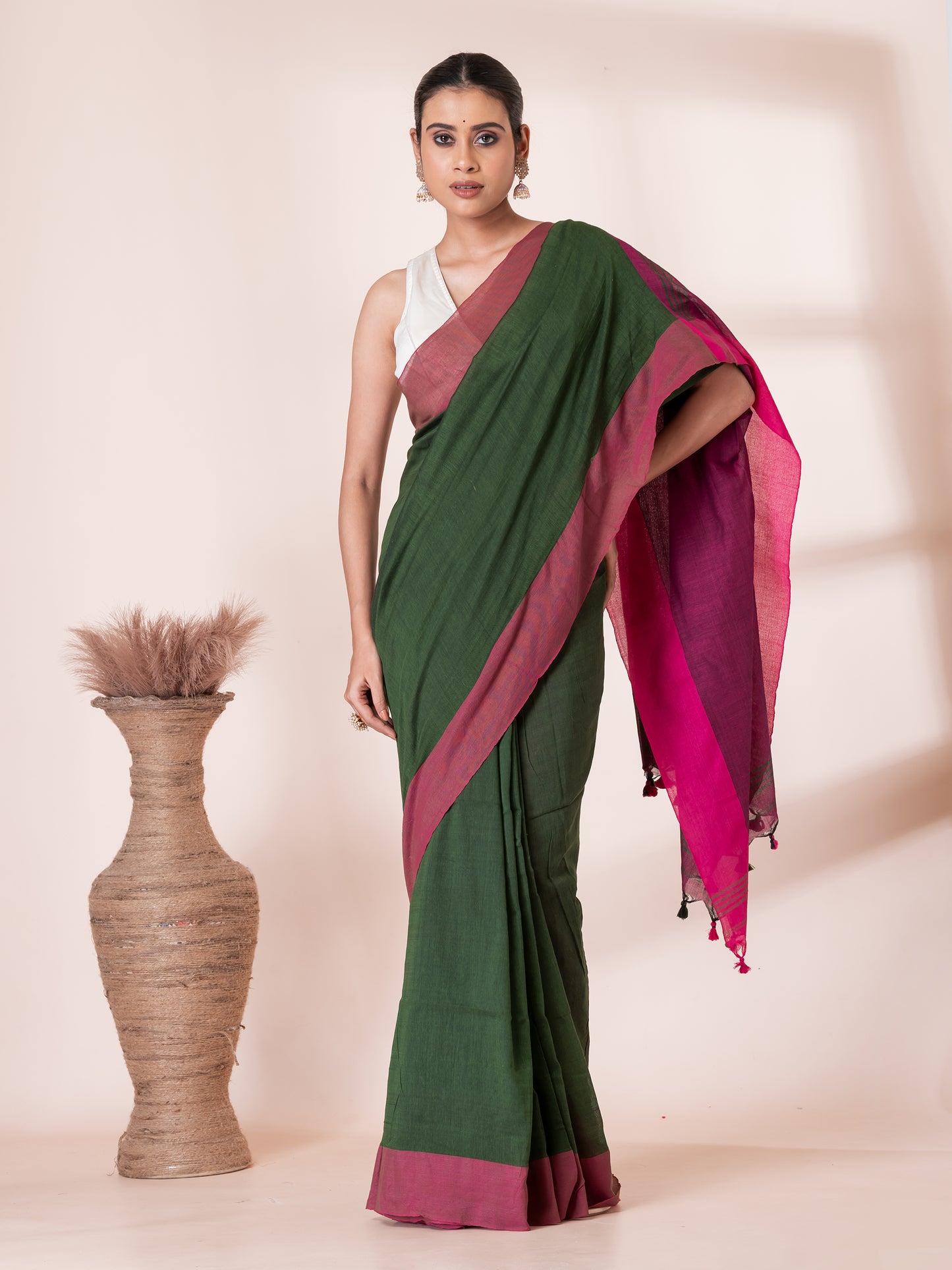 Green and Maroon Mul Mul Saree