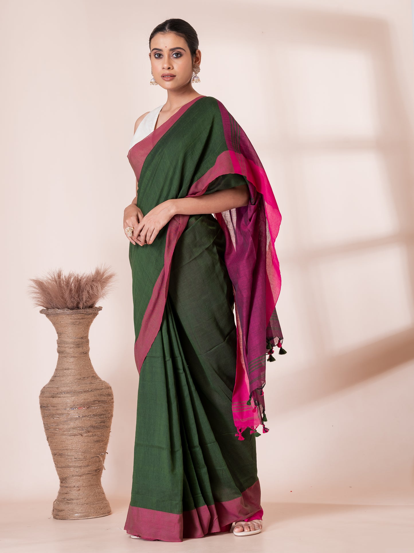 Green and Maroon Mul Mul Saree