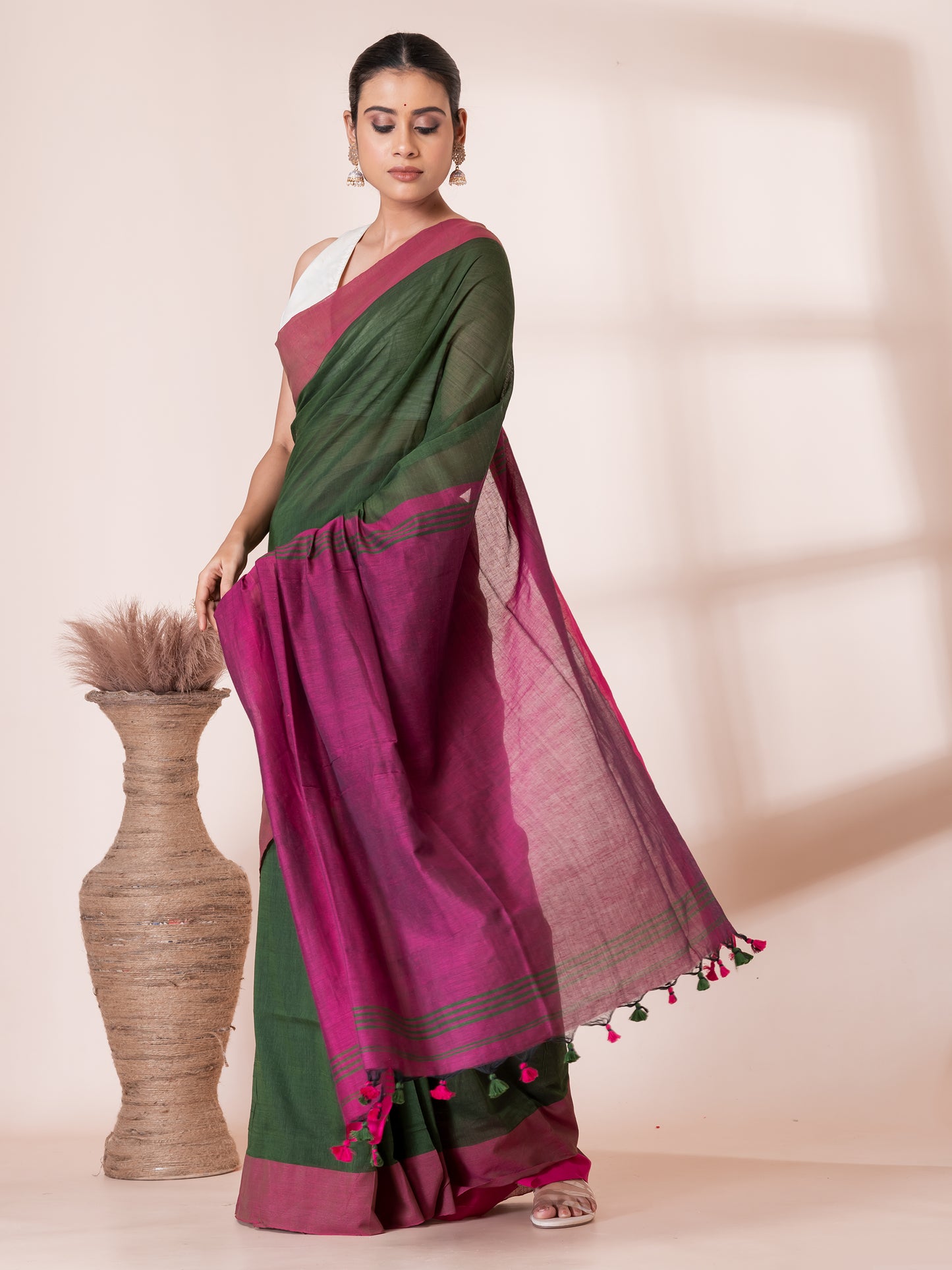 Green and Maroon Mul Mul Saree