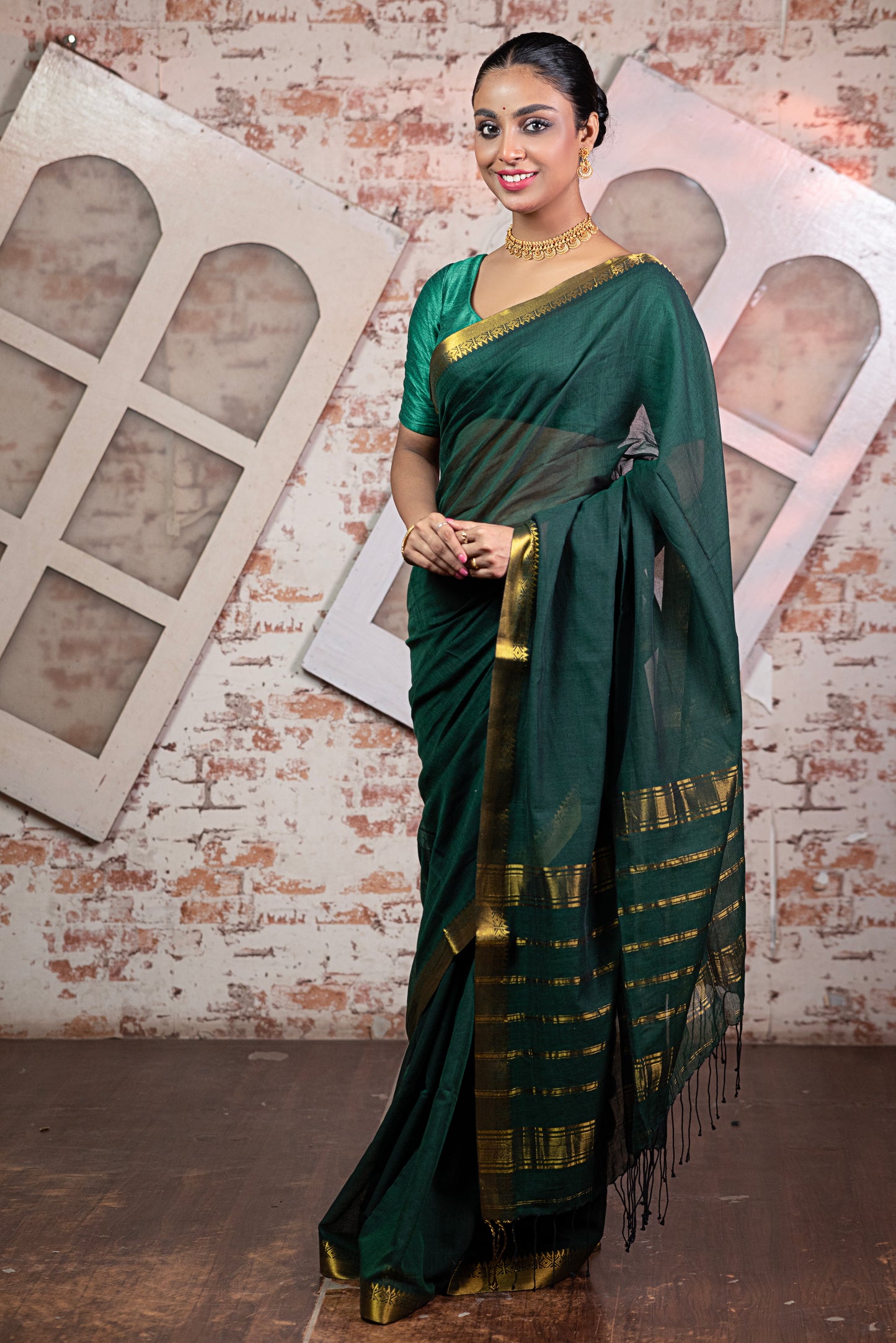 Mangalgiri Green Body Saree