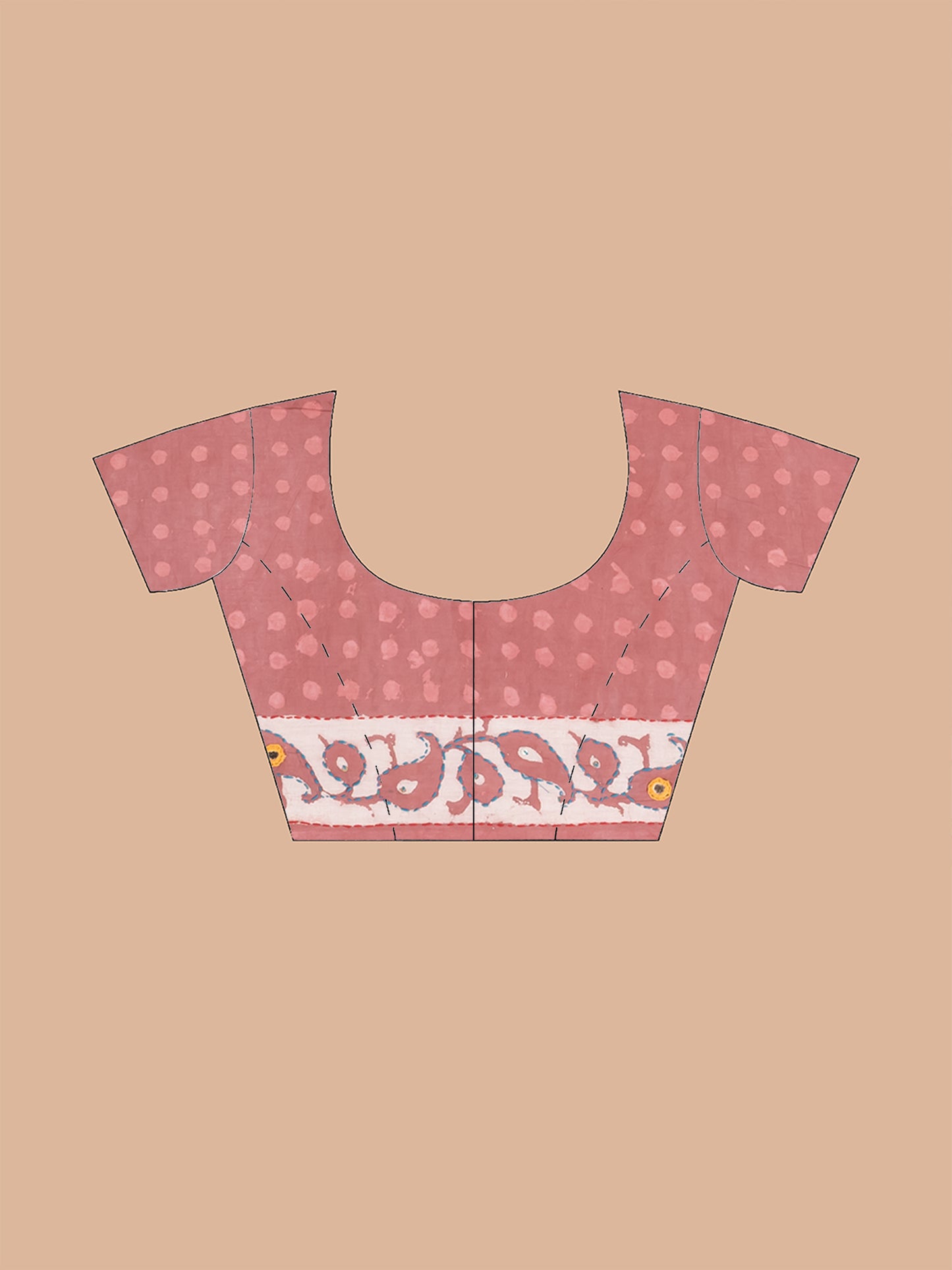 Pastel Maroon Bagru Kantha Embroidered Saree