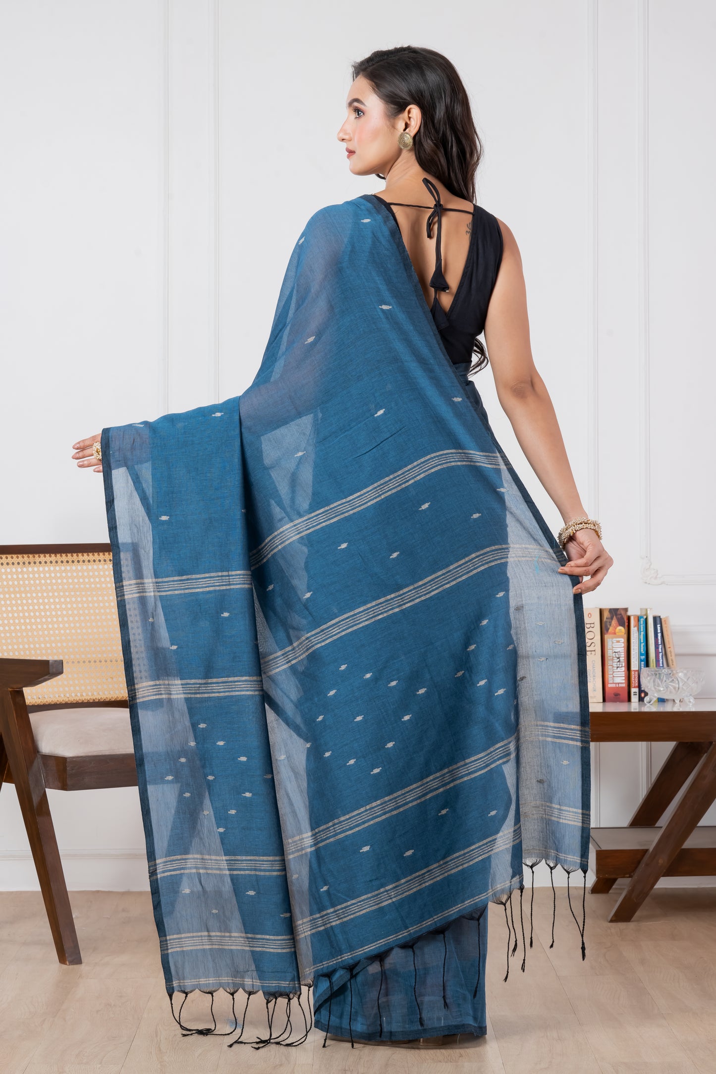 Premium Steel Blue Colour Cotton Saree