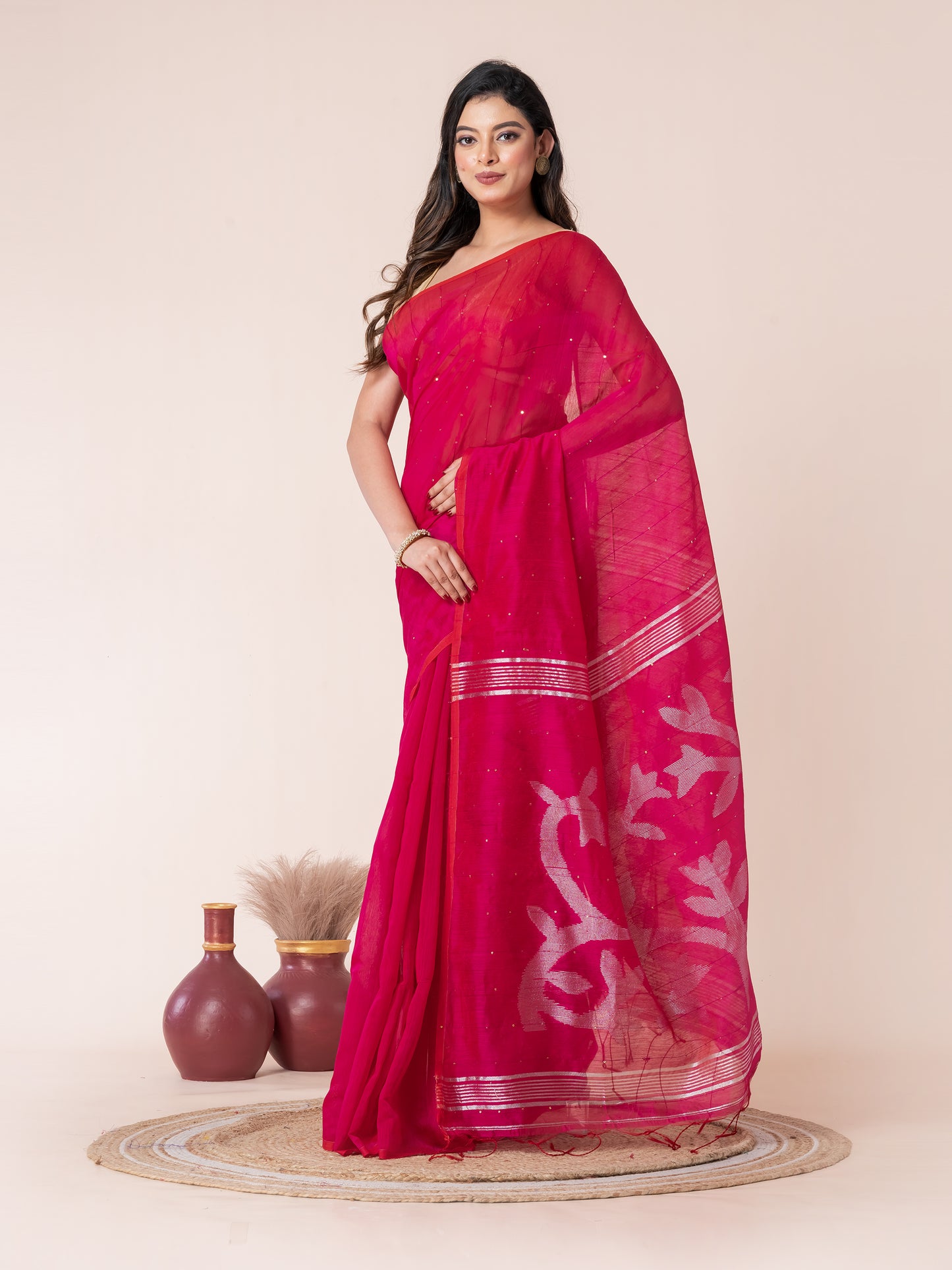 Queens Pink Sequin Jamdani Saree