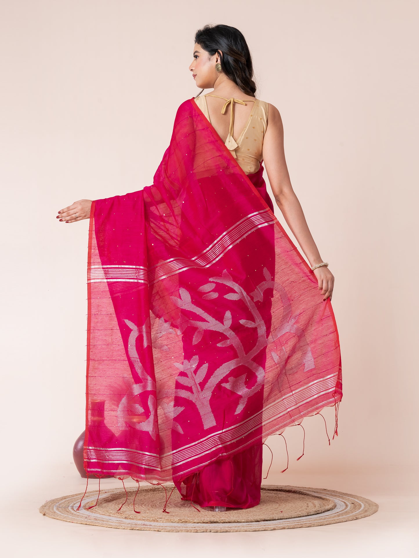 Queens Pink Sequin Jamdani Saree