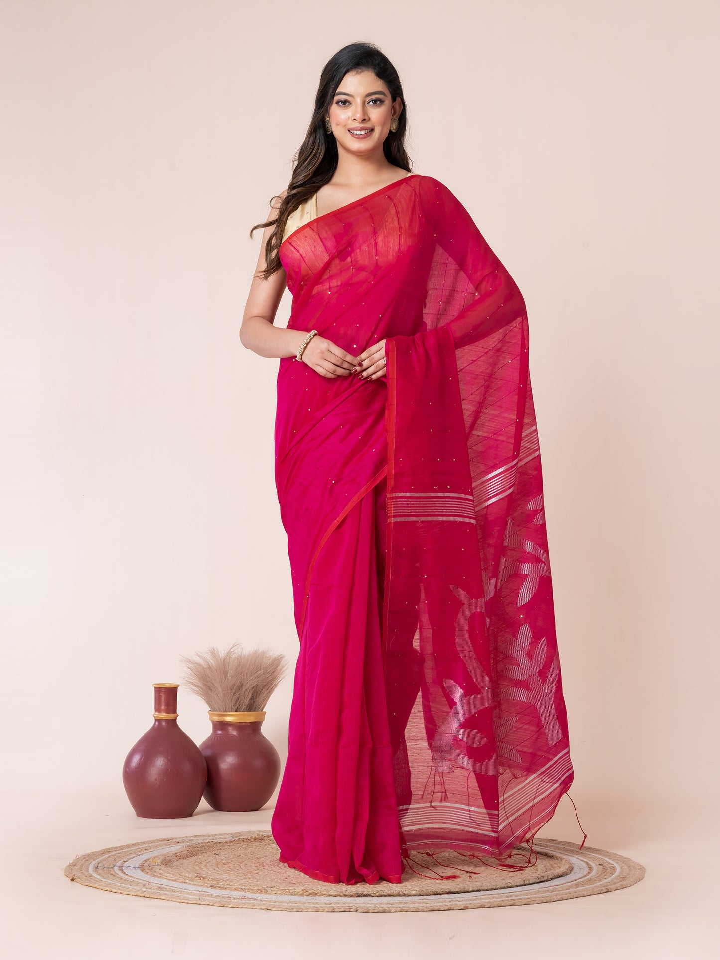 Queens Pink Sequin Jamdani Saree