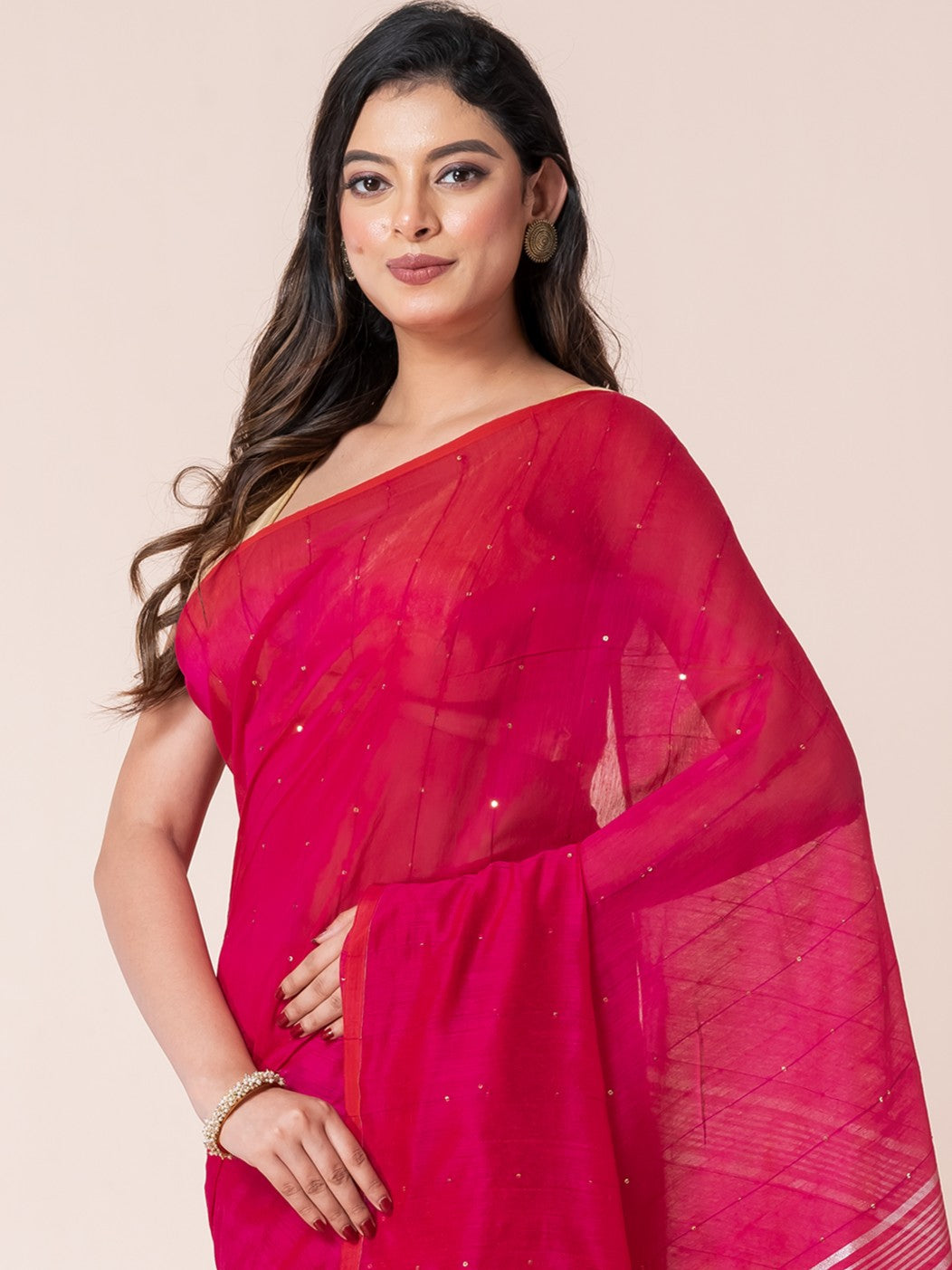 Queens Pink Sequin Jamdani Saree