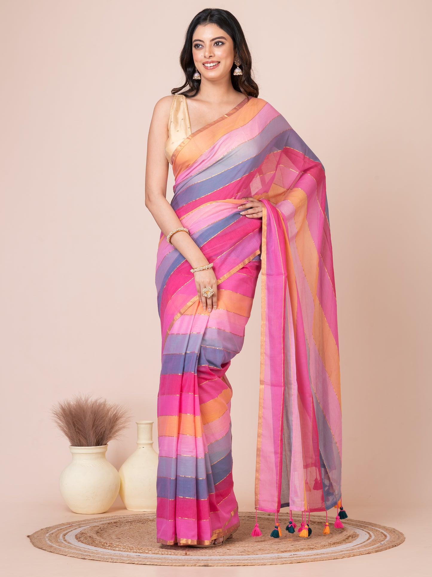 Rainbow Mul Cotton Saree (Light Colour)