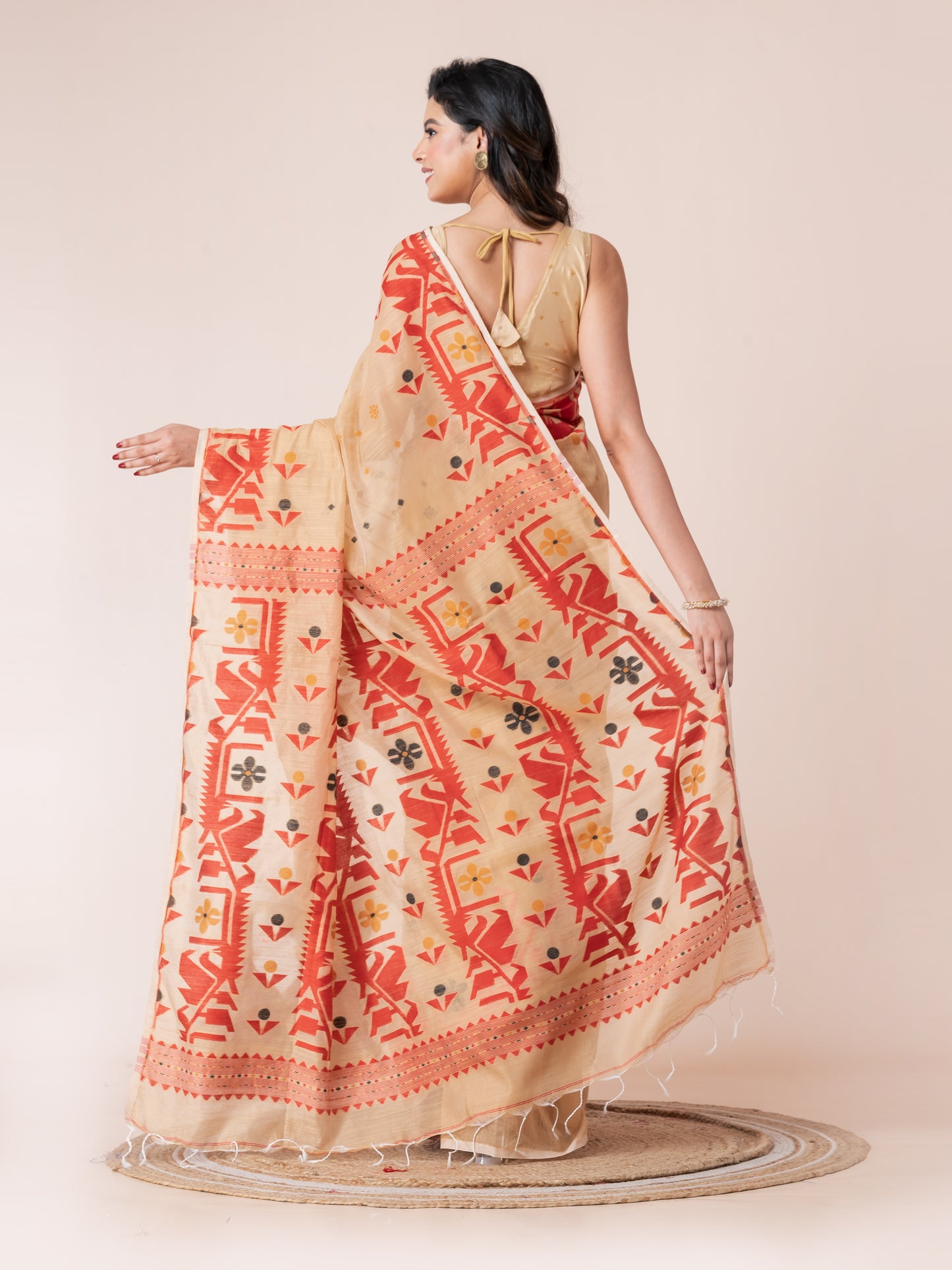 Sandalwood Body Red Jamdani Cotton Saree