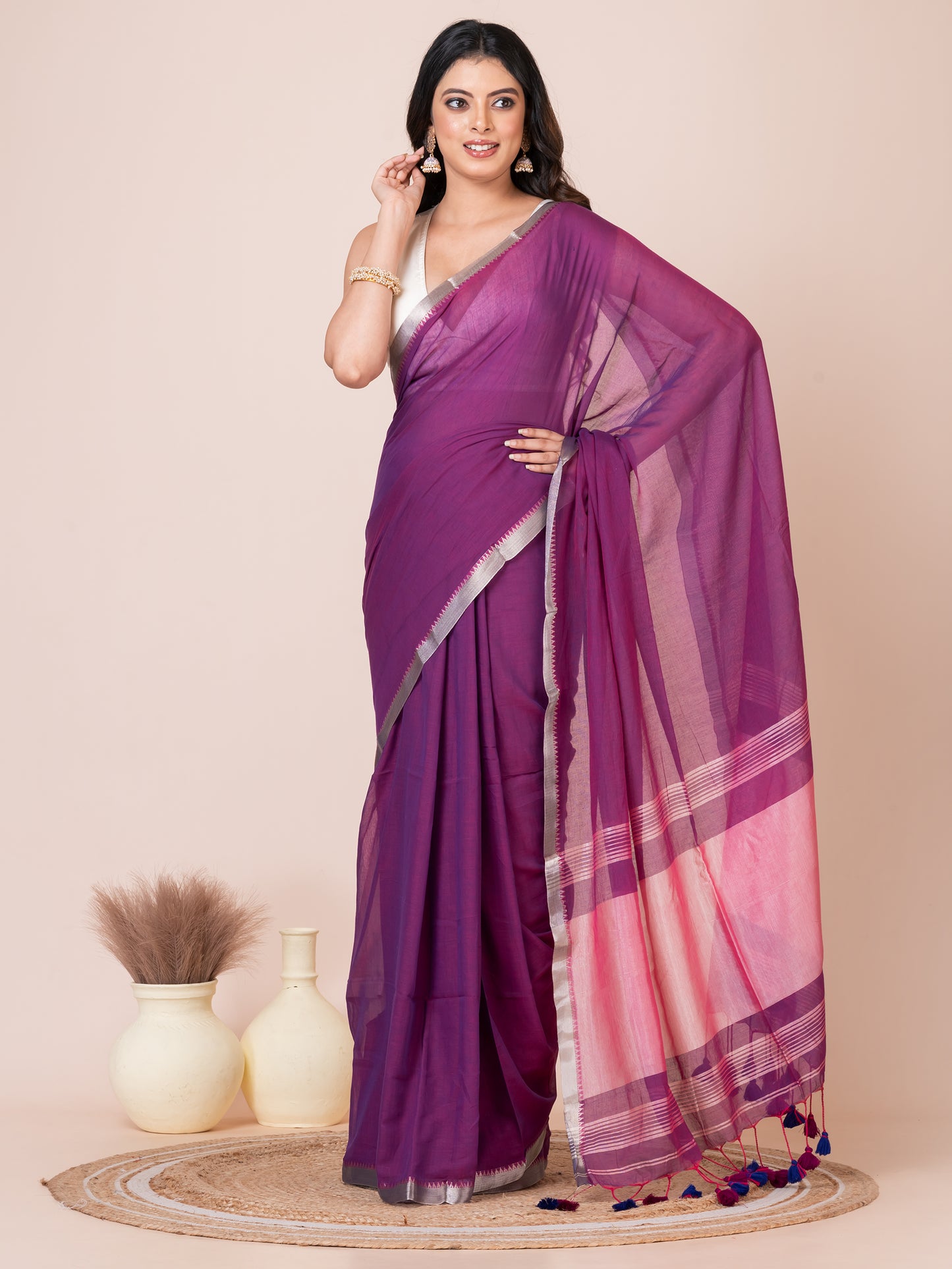 Violet Twill Mul Cotton Saree