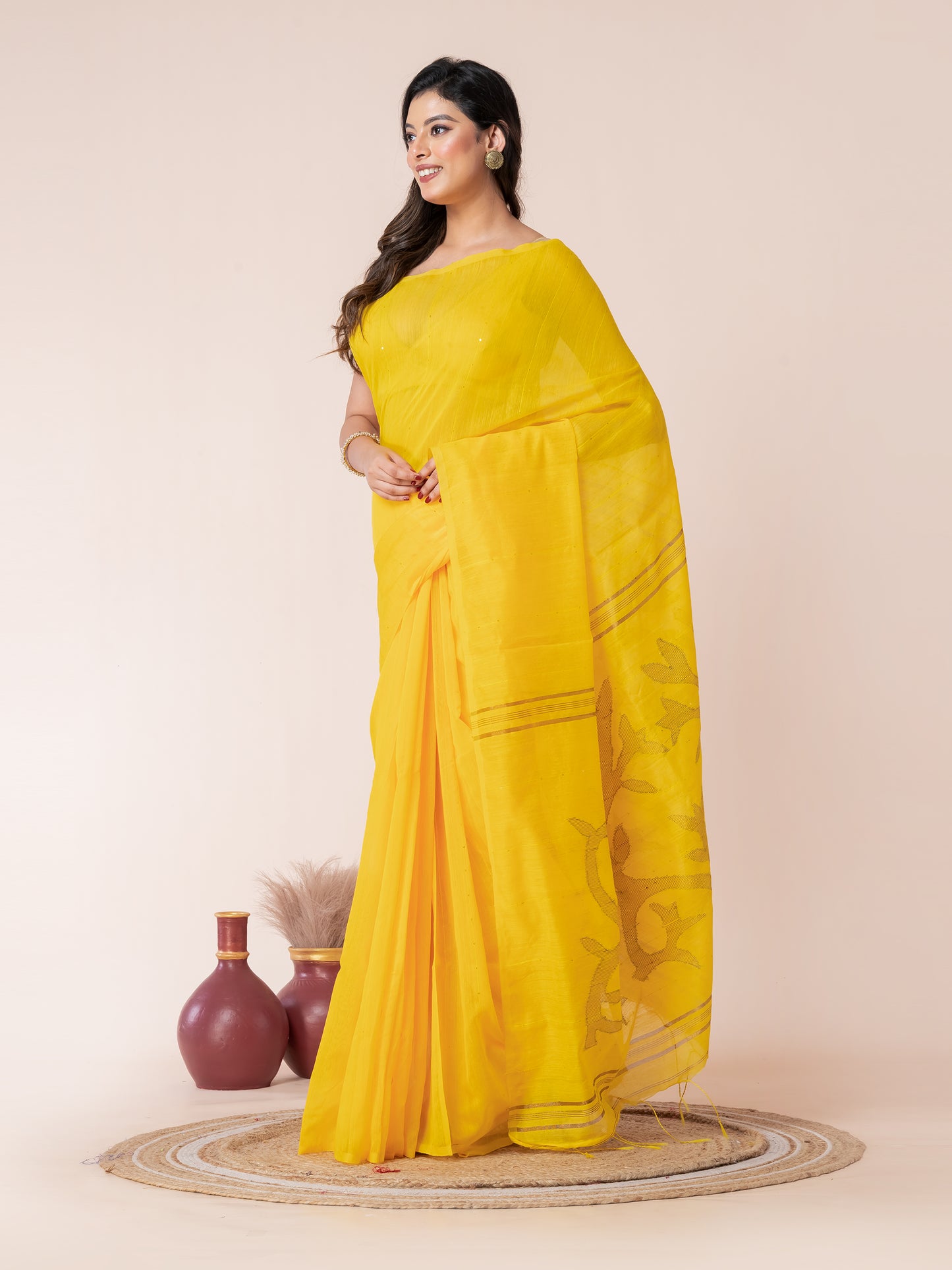 Yellow Sequin Jamdani Saree