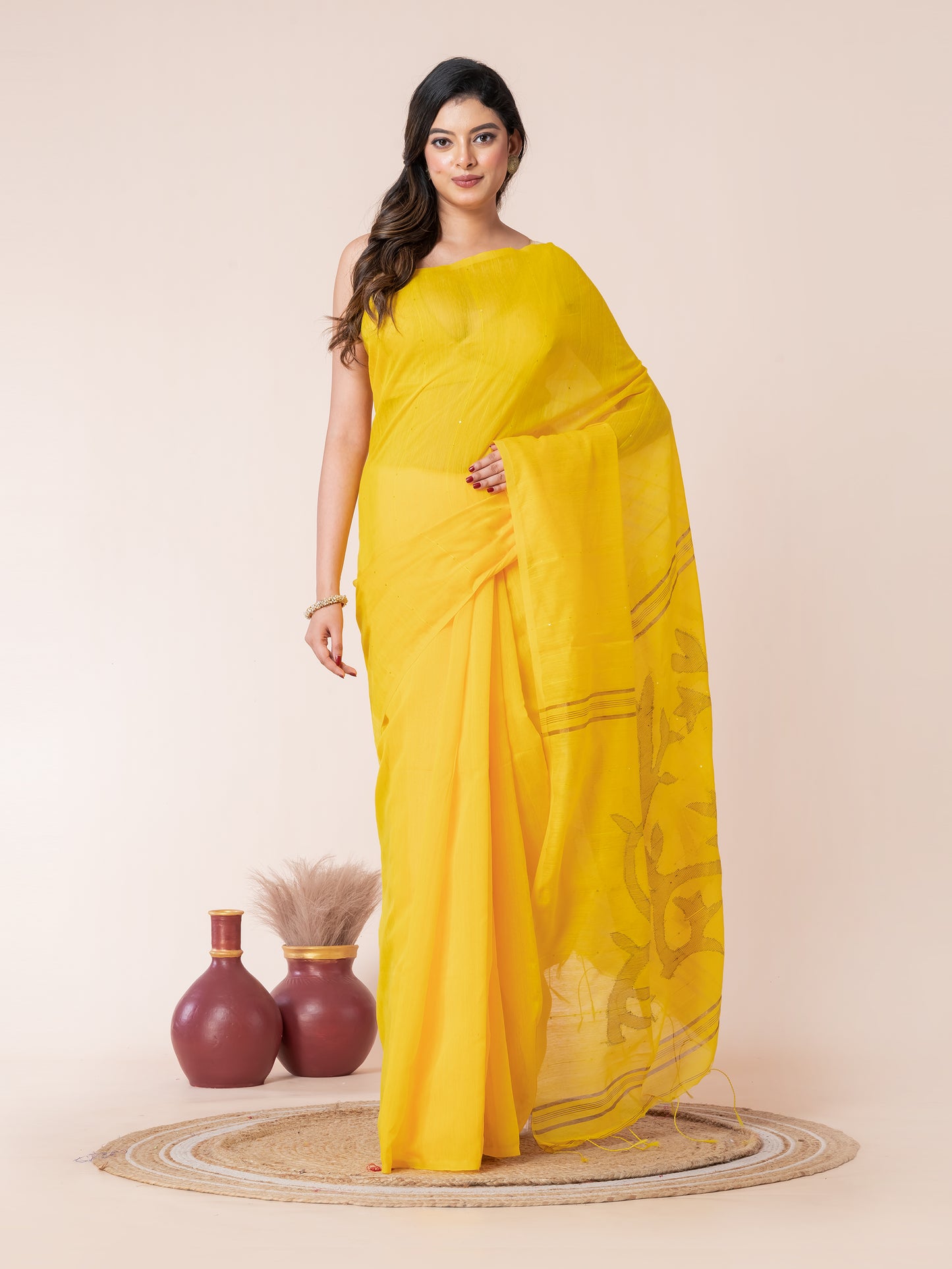 Yellow Sequin Jamdani Saree