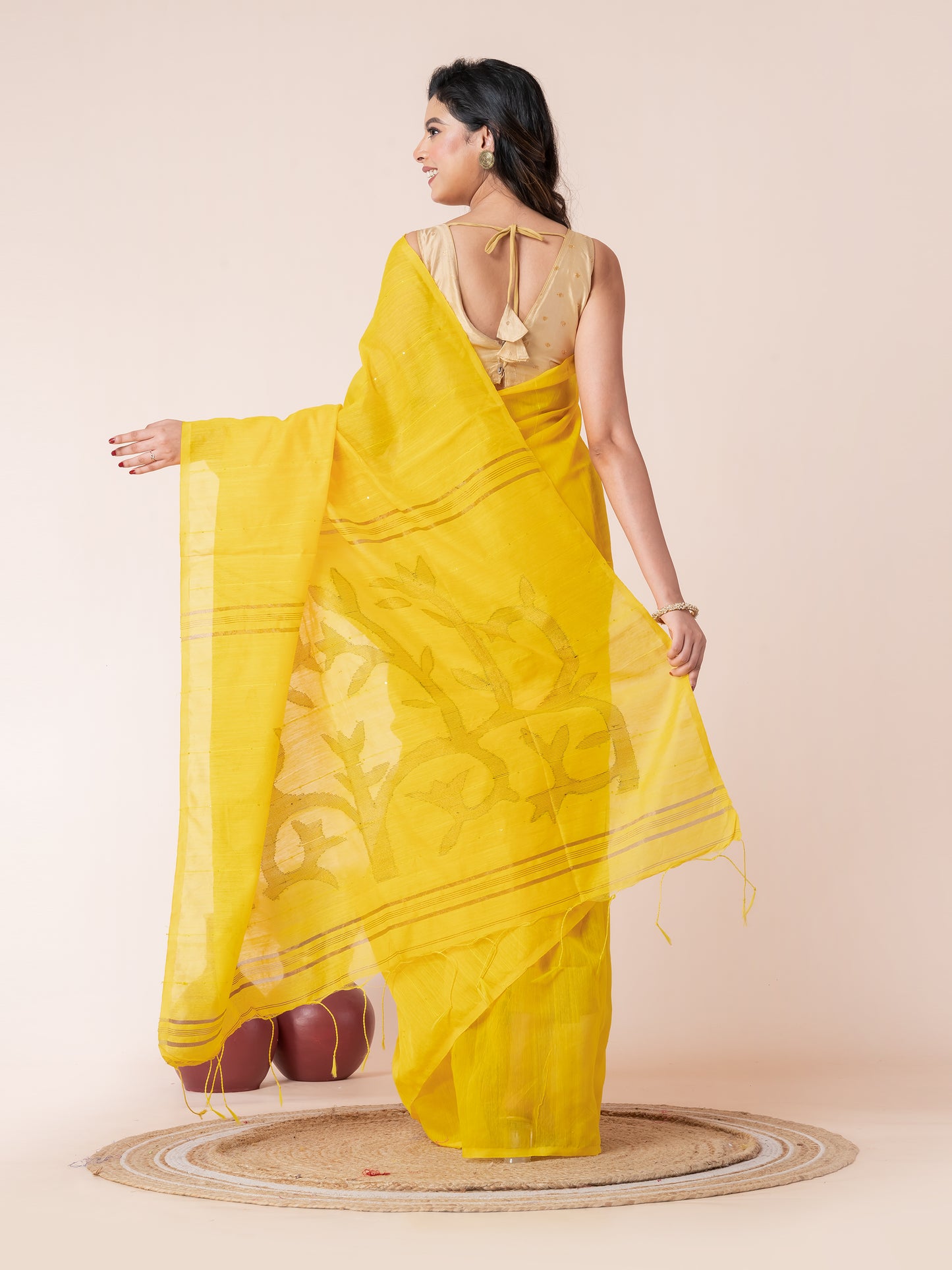 Yellow Sequin Jamdani Saree