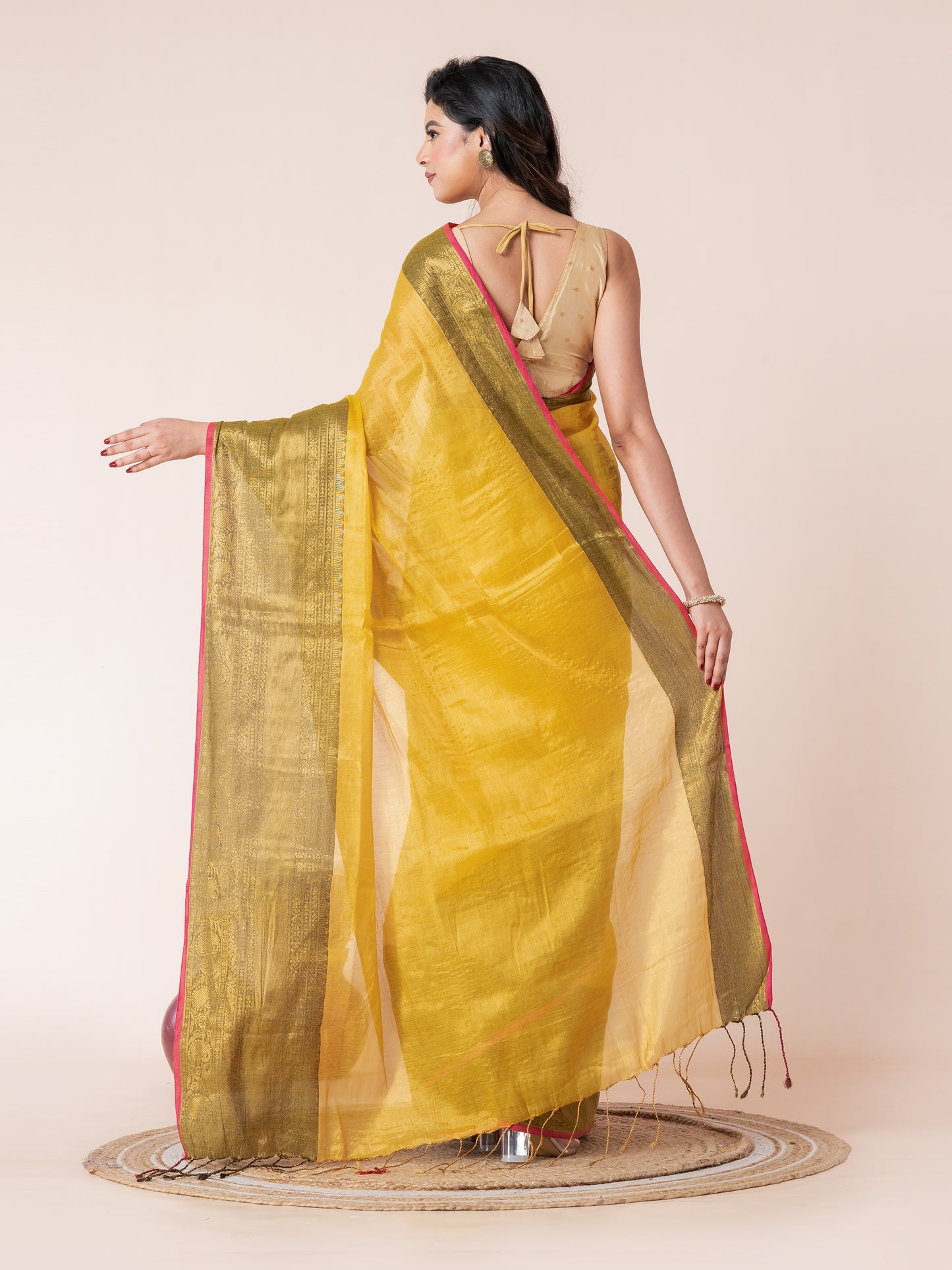 Yellow Tissue Zari Border Saree