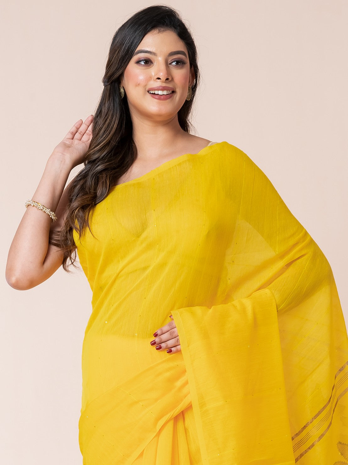 Yellow Sequin Jamdani Saree