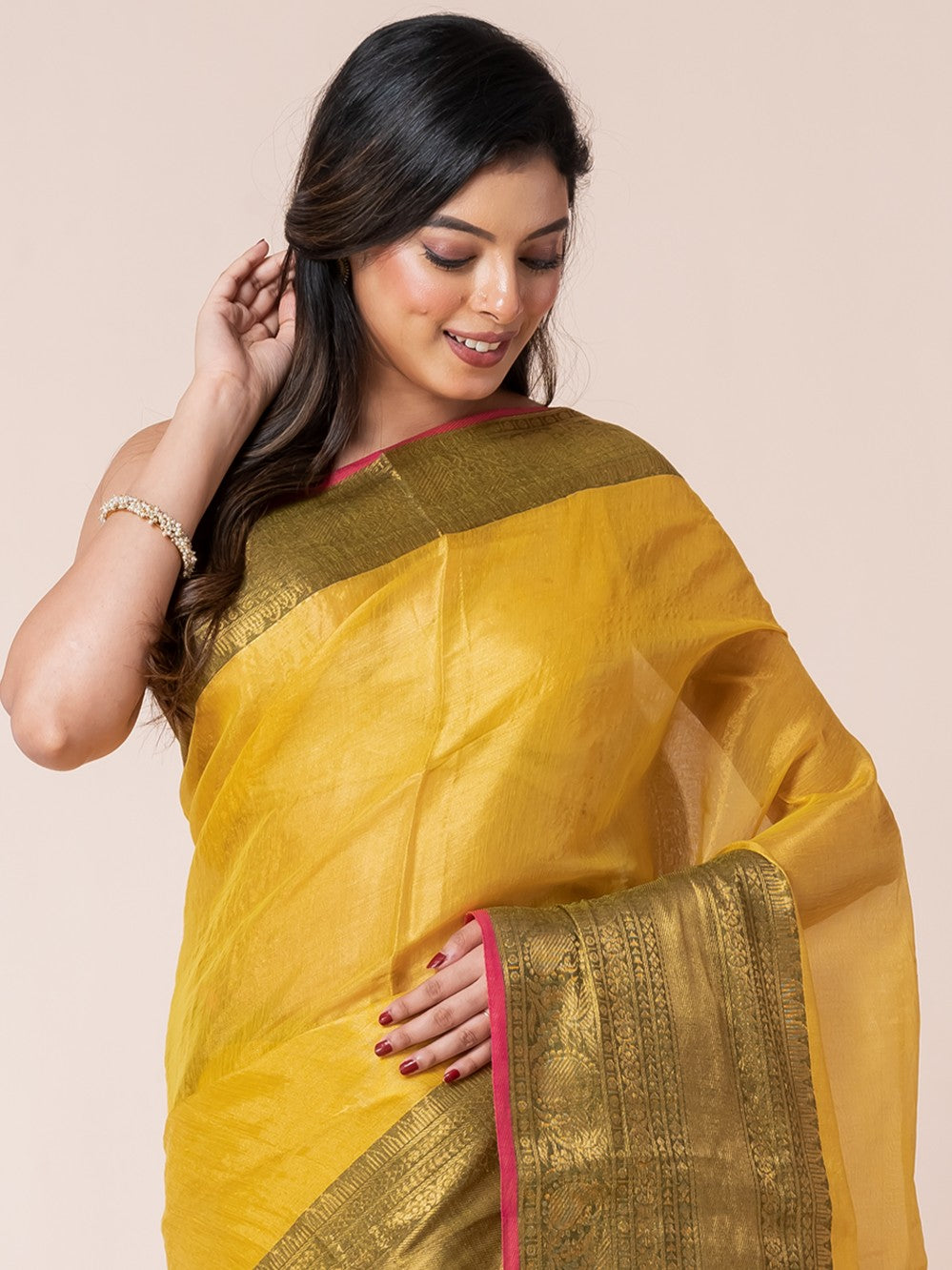 Yellow Tissue Zari Border Saree
