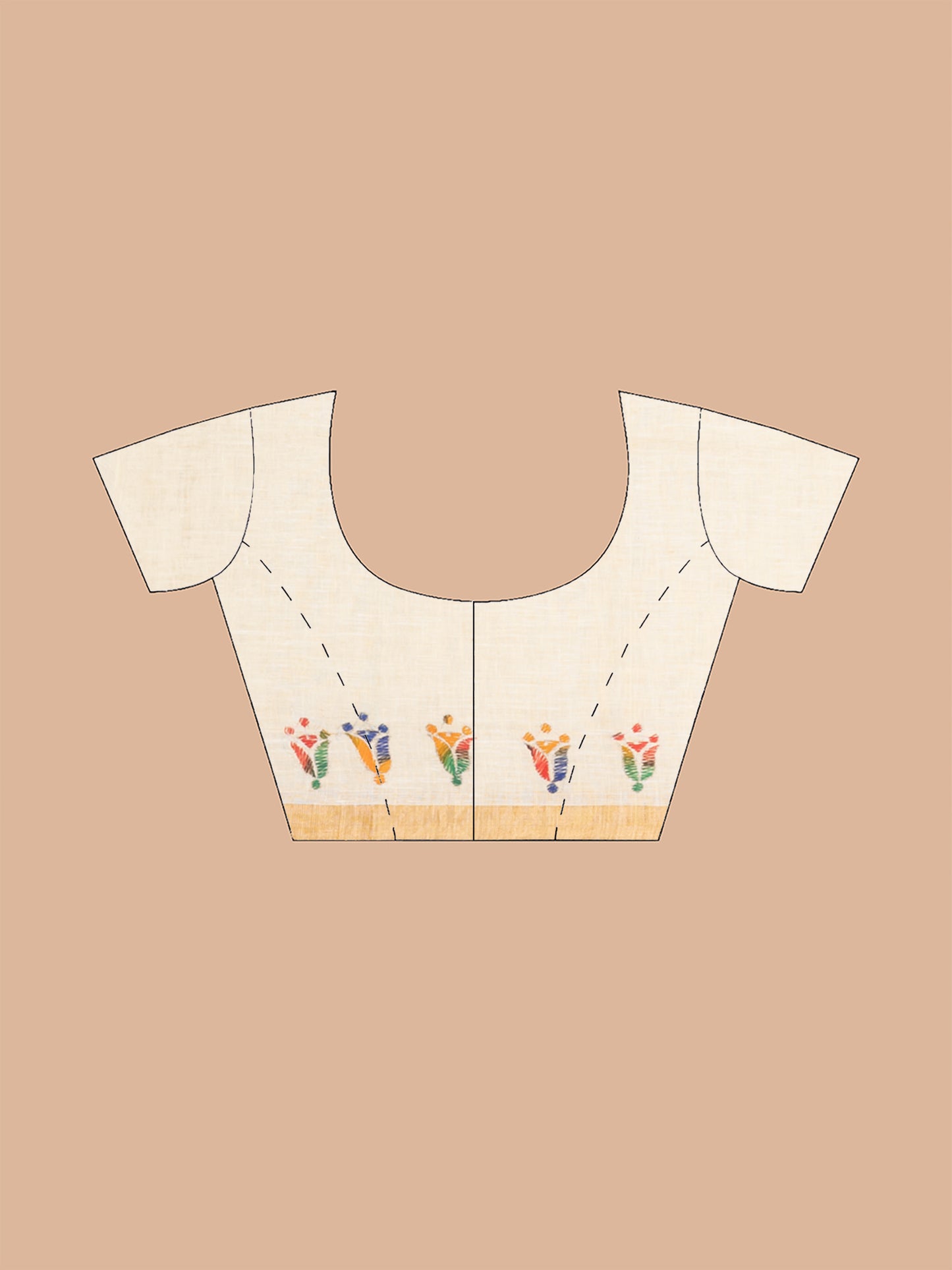 Yellowish White Temple Handloom Kantha Linen Saree