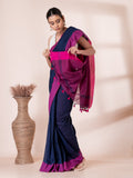 Blue and Maroon Mul Mul Saree