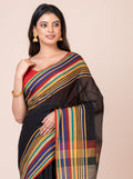 Black Handloom Cellular Cotton Saree