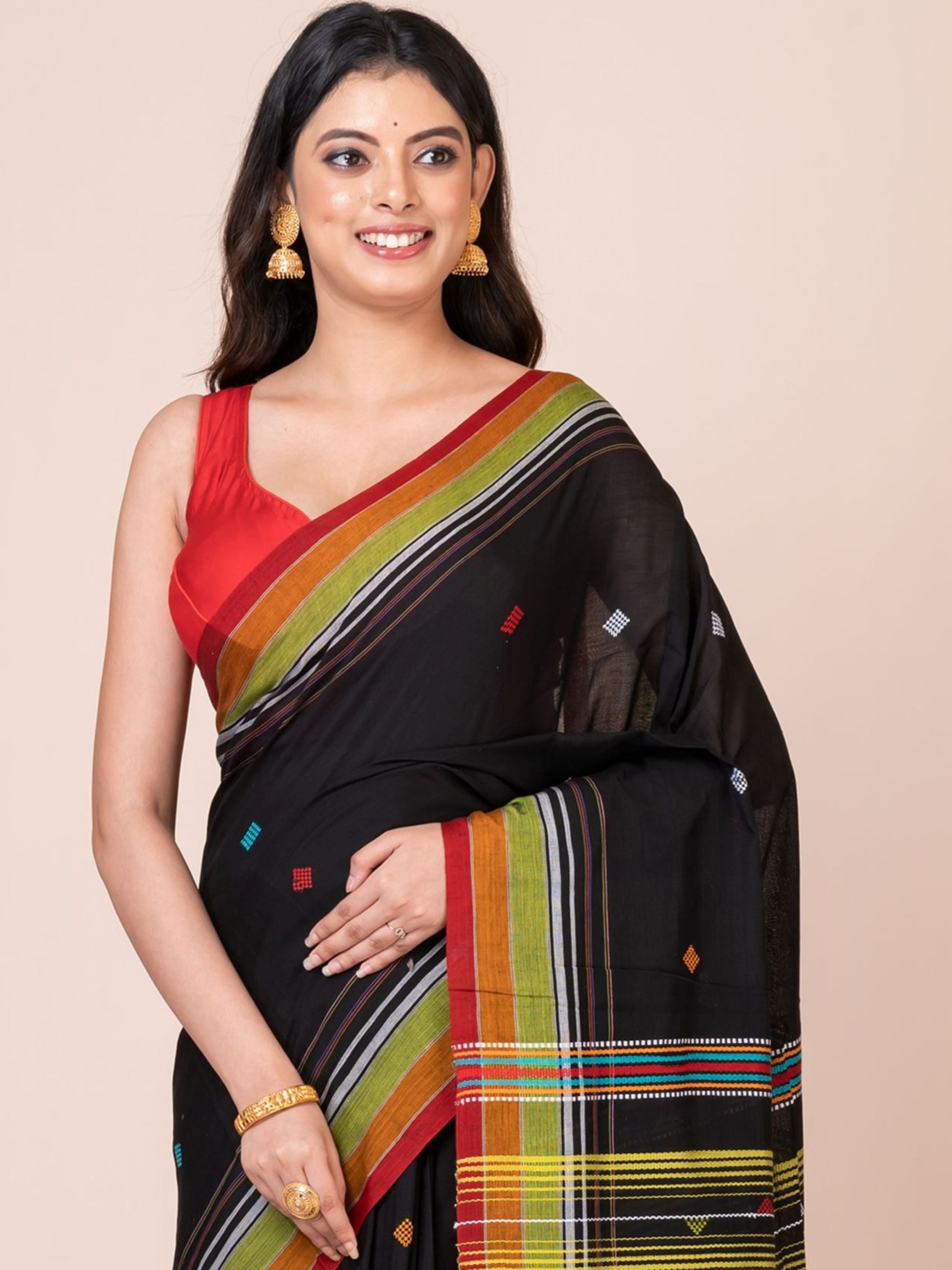 Bhujodi Kala Black Base Handloom Premium Cotton Saree