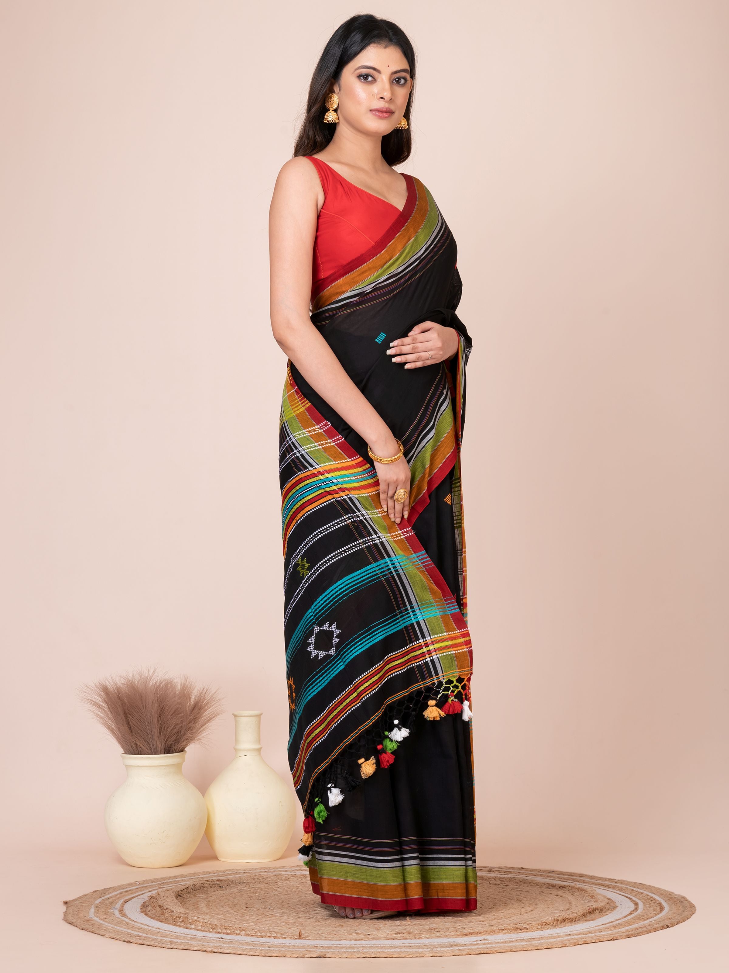 Bhujodi Kala Black Base Handloom Premium Cotton Saree