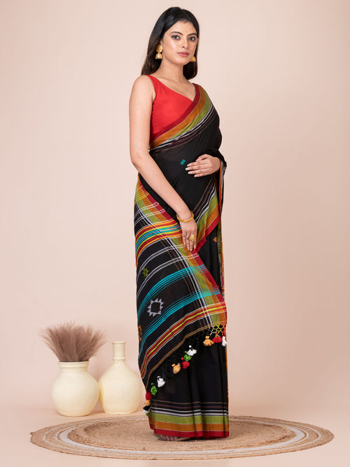 Bhujodi Kala Black Base Handloom Premium Cotton Saree