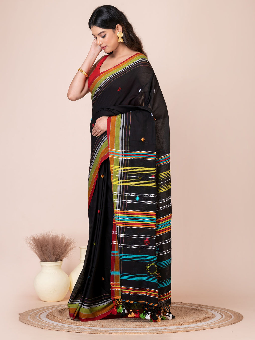 Bhujodi Kala Black Base Handloom Premium Cotton Saree