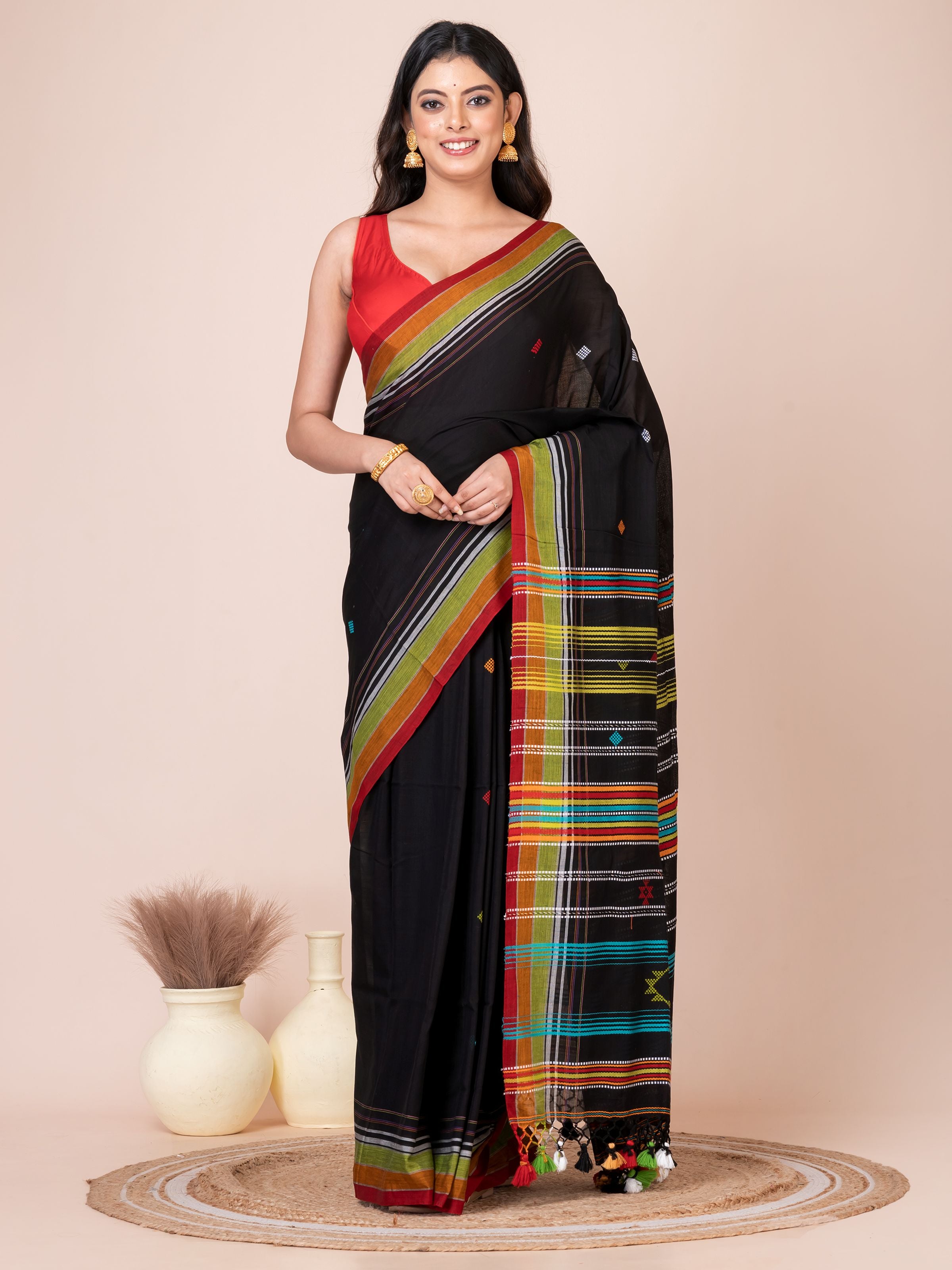 Bhujodi Kala Black Base Handloom Premium Cotton Saree