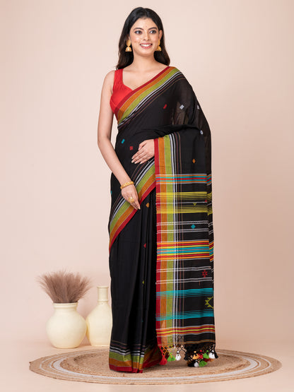 Bhujodi Kala Black Base Handloom Premium Cotton Saree