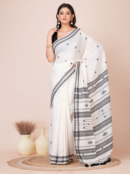 Bhujodi Kala Black and White Handloom Premium Cotton Saree