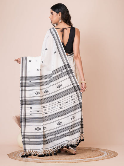 Bhujodi Kala Black and White Handloom Premium Cotton Saree