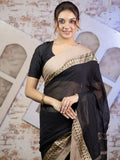 Black and Sandalwood Pure Mul Mul Saree