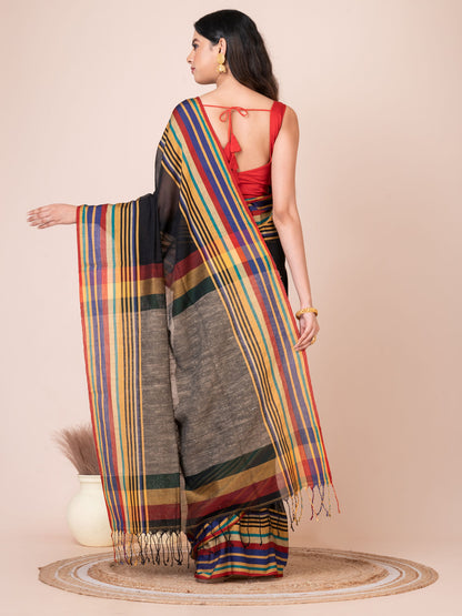 Black Handloom Cellular Cotton Saree