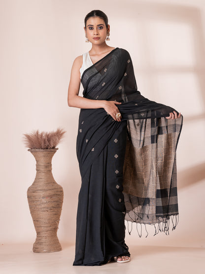 Black with Cream Handloom Premium Cotton Saree