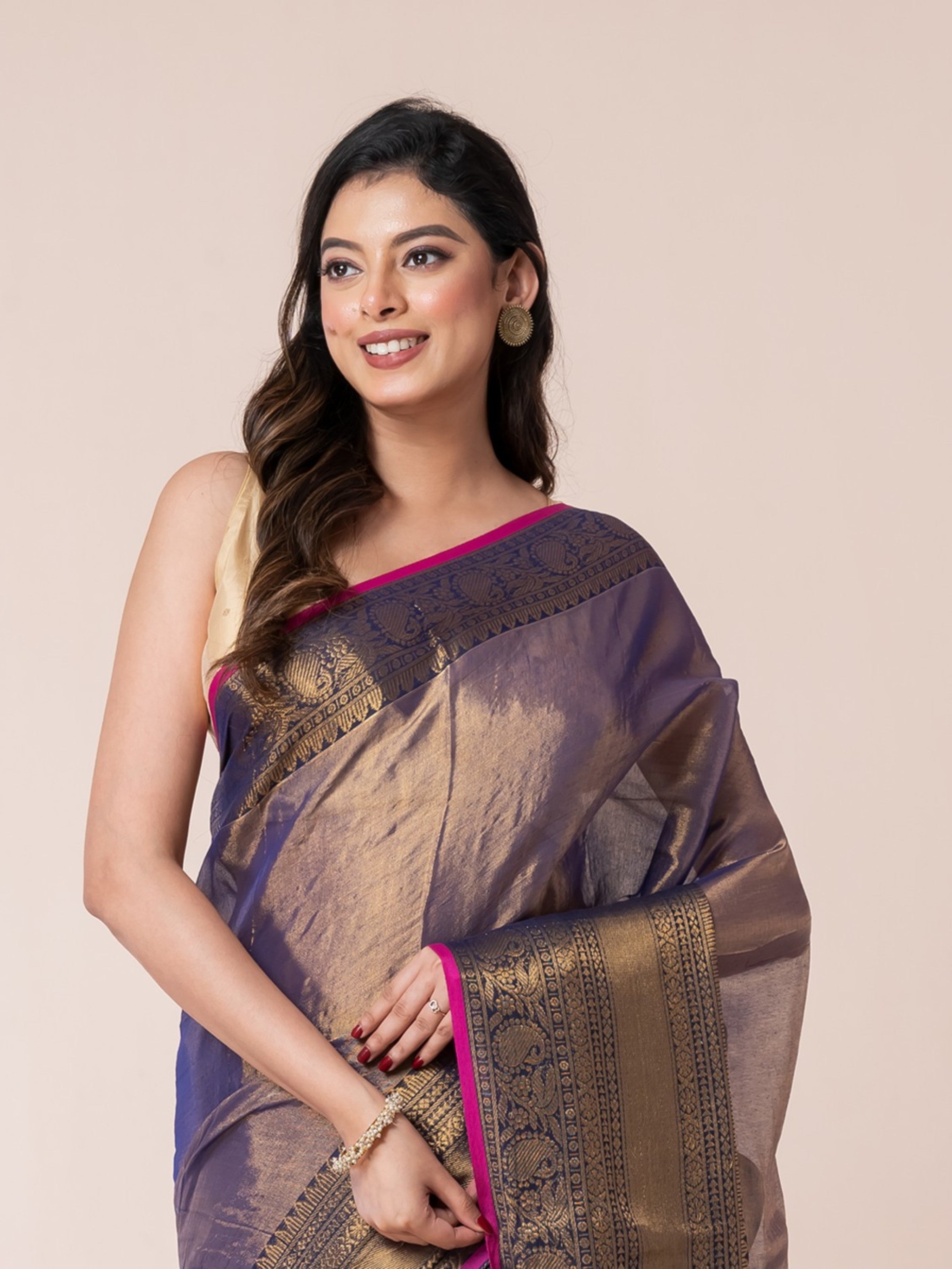 Blue Silver Tissue Zari Border Saree
