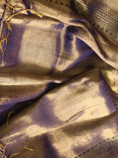 Blue Silver Tissue Zari Border Saree