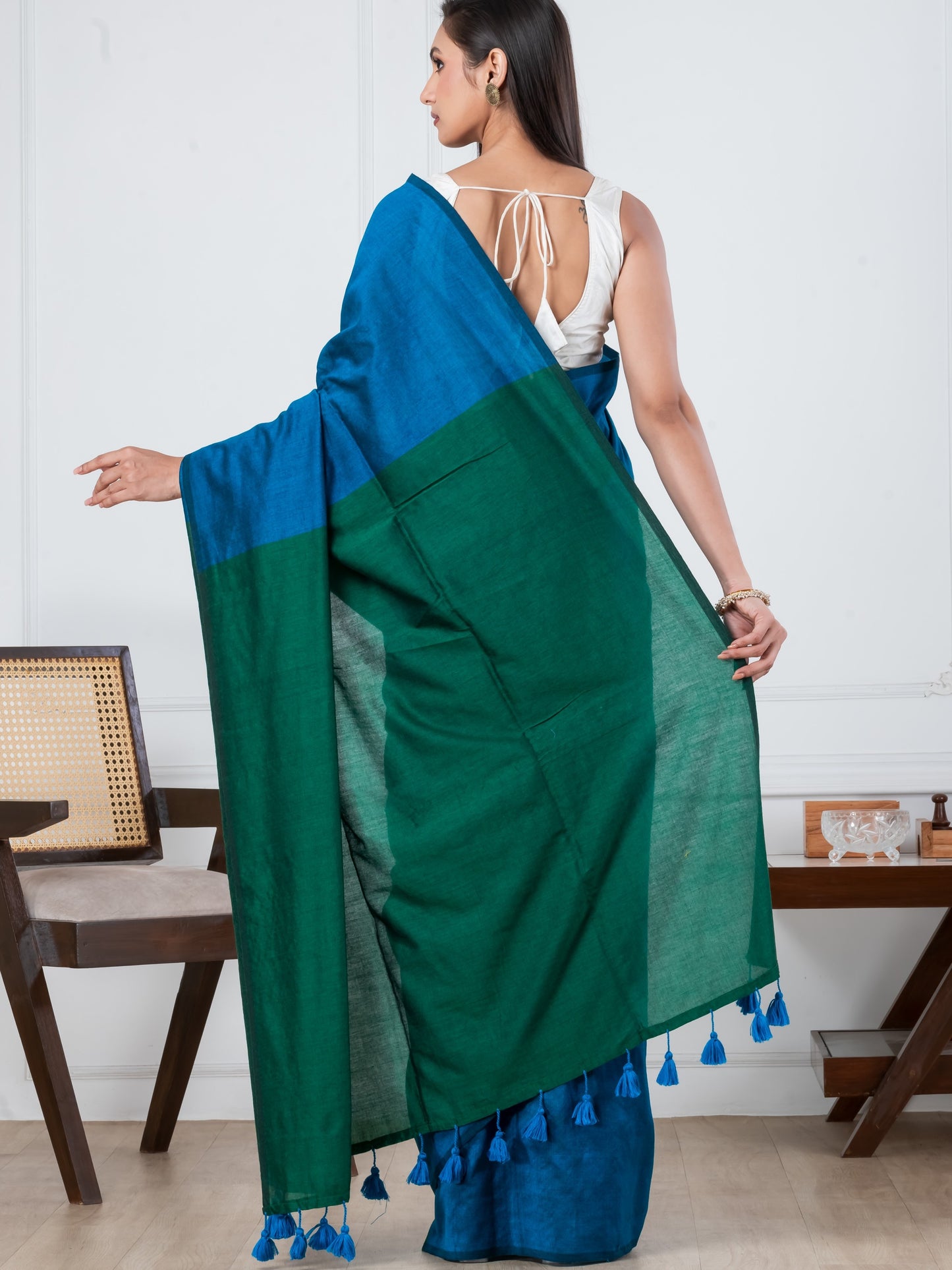 Blue & Green Mulmul Saree