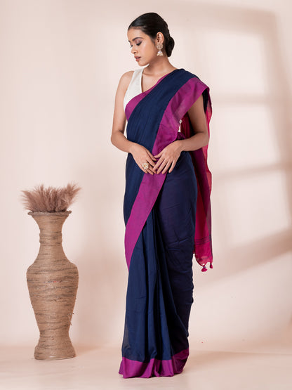 Blue and Maroon Mul Mul Saree