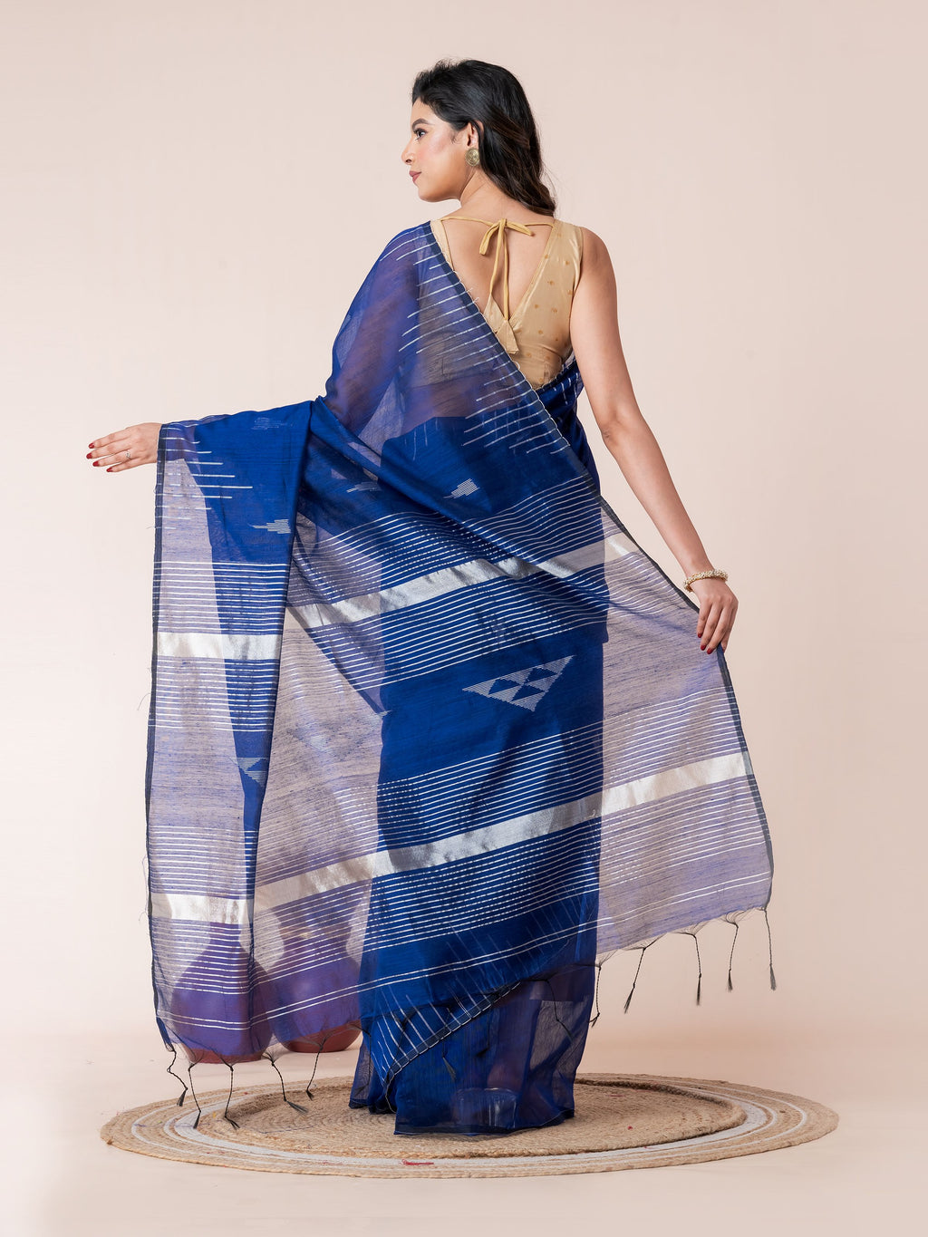 Bule Body and Silver Temple Cotton Saree