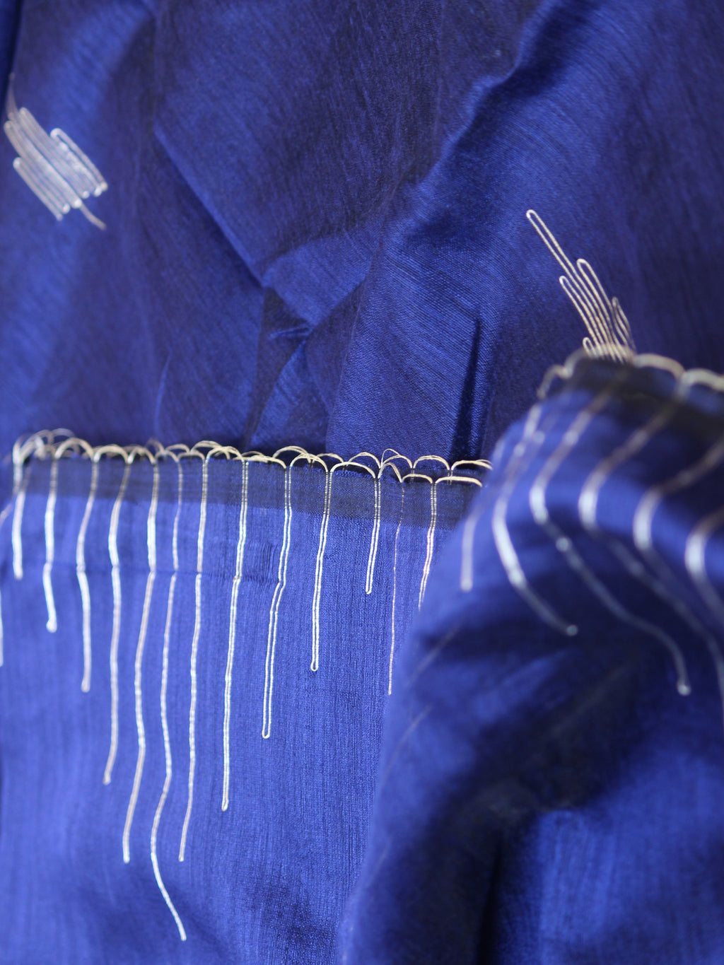 Bule Body and Silver Temple Cotton Saree